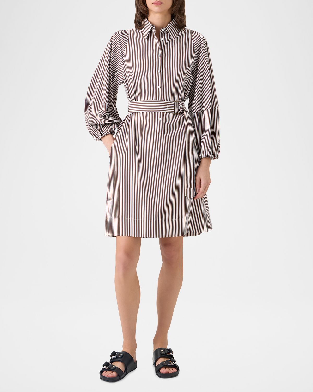Akris punto Striped Cotton Poplin Belted Balloon-Sleeve Shirtdress | Thumbnail 2 Akris punto Striped Cotton Poplin Belted Balloon-Sleeve Shirtdress | Thumbnail 2