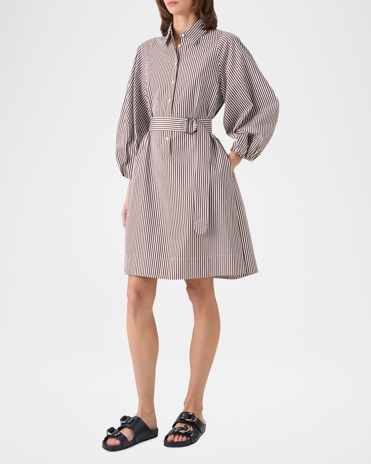 Akris punto Striped Cotton Poplin Belted Balloon-Sleeve Shirtdress | Thumbnail 4 Akris punto Striped Cotton Poplin Belted Balloon-Sleeve Shirtdress | Thumbnail 4