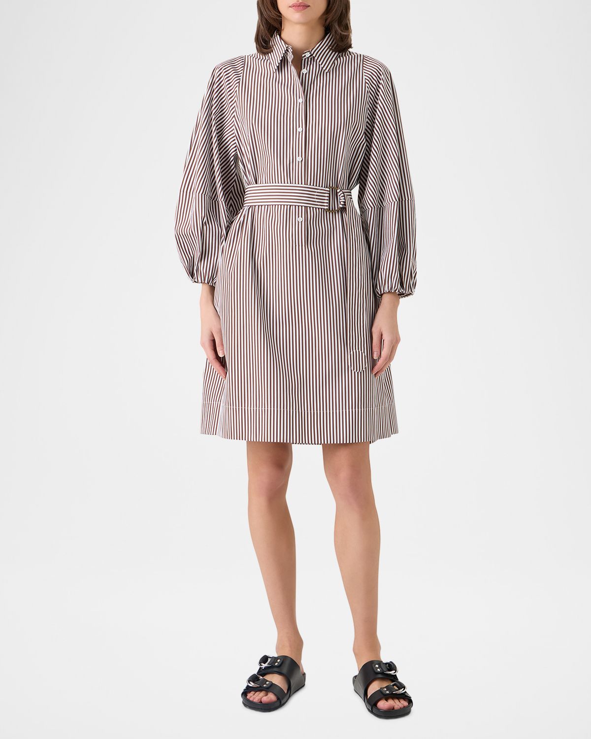 Akris punto Striped Cotton Poplin Belted Balloon-Sleeve Shirtdress | Thumbnail 6 Akris punto Striped Cotton Poplin Belted Balloon-Sleeve Shirtdress | Thumbnail 6