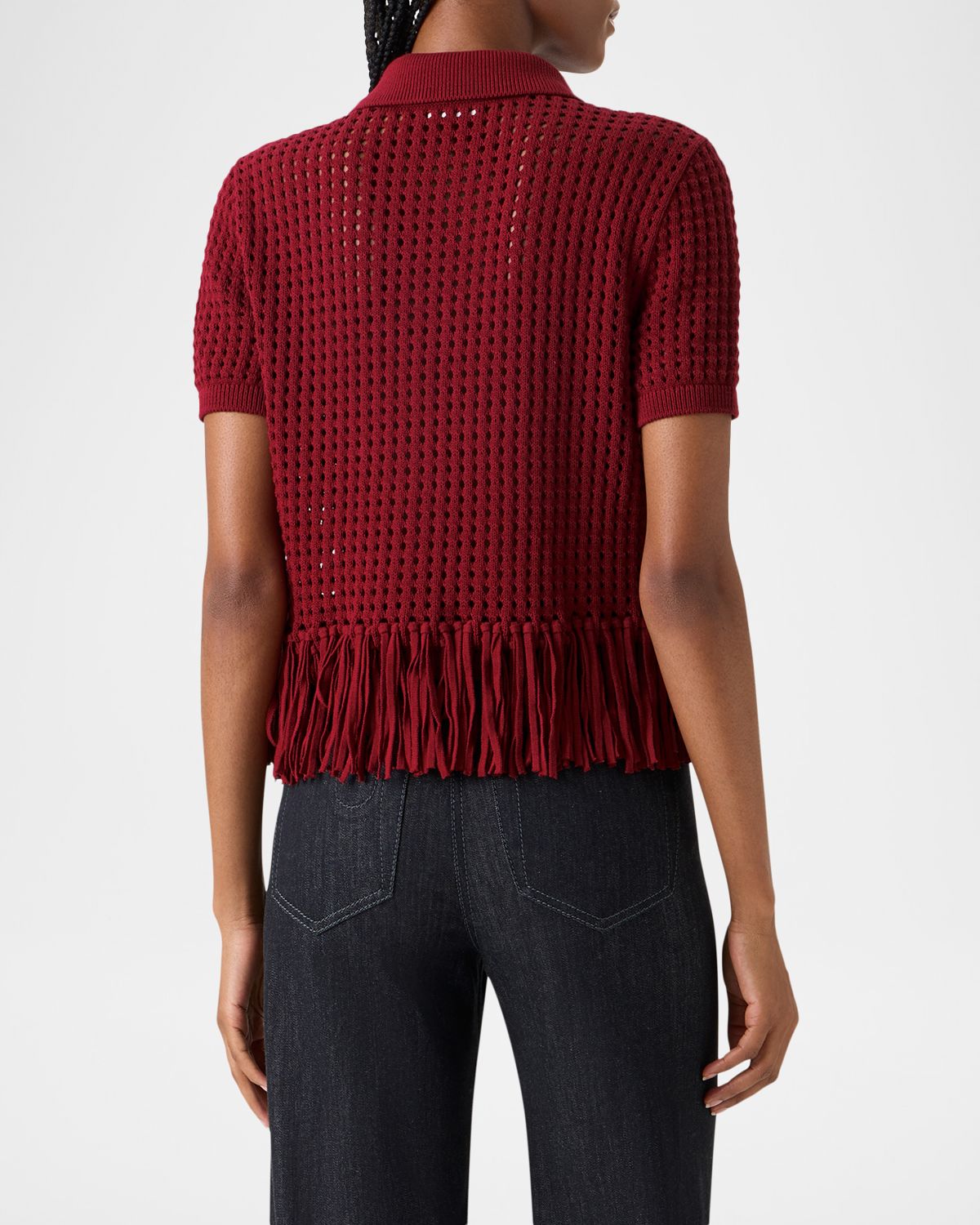 Akris punto Chunky Cotton Mesh Knit Fringed Collared Cardigan | Thumbnail 3