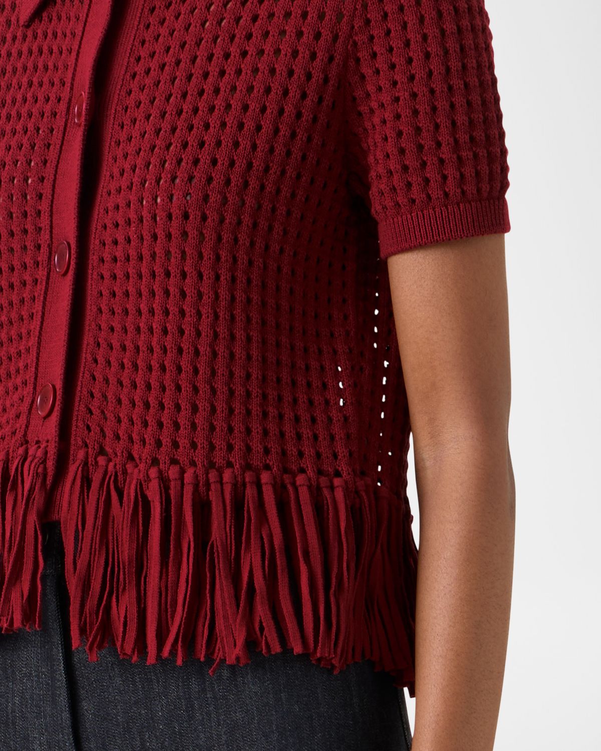 Akris punto Chunky Cotton Mesh Knit Fringed Collared Cardigan | Thumbnail 5