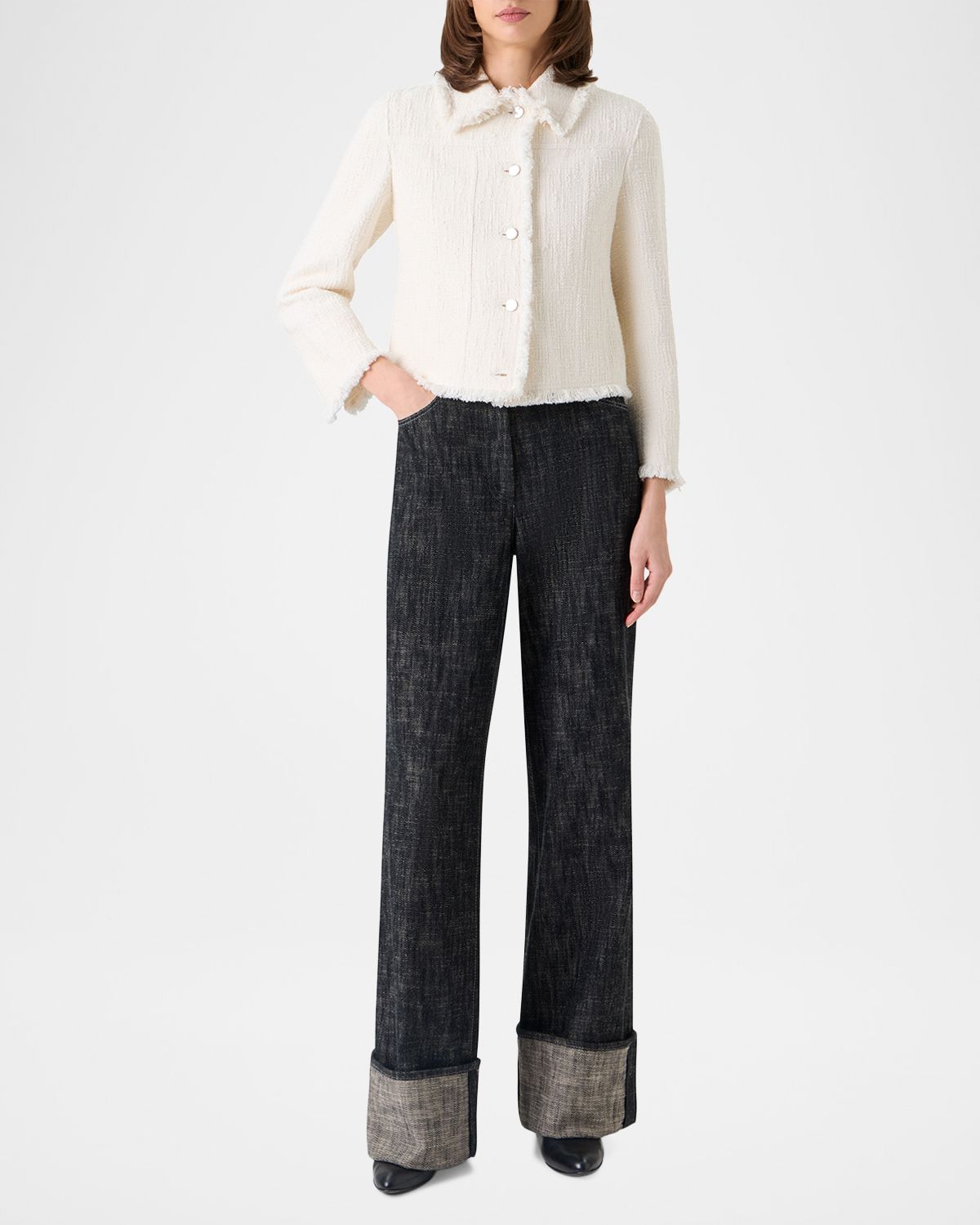 Akris punto Fringed Cotton-Blend Tweed Fitted Short Jacket | Thumbnail 6 Akris punto Fringed Cotton-Blend Tweed Fitted Short Jacket | Thumbnail 6