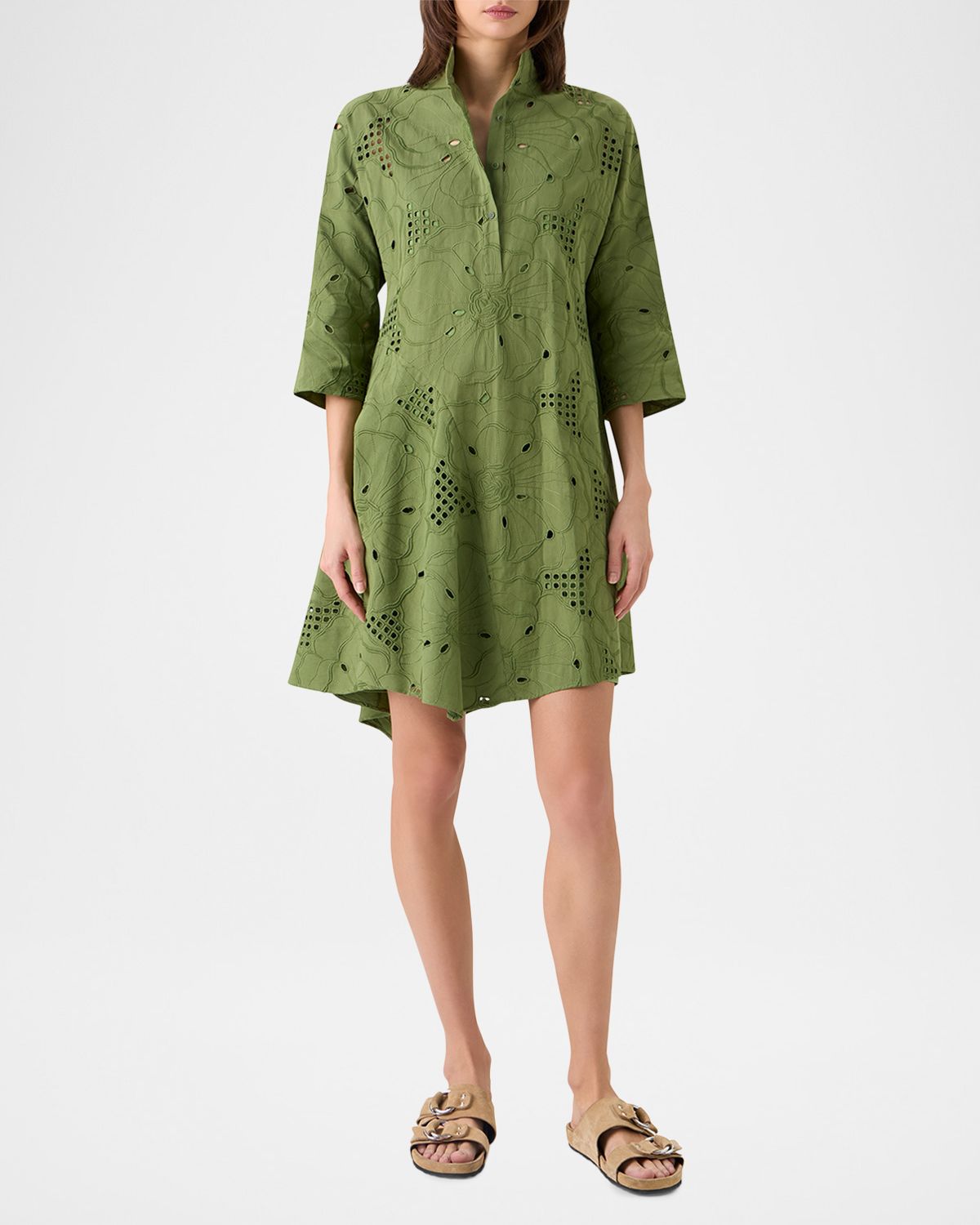 Akris punto Floral Eyelet Embroidered Asymmetric Mini Shirtdress | Thumbnail 5 Akris punto Floral Eyelet Embroidered Asymmetric Mini Shirtdress | Thumbnail 5