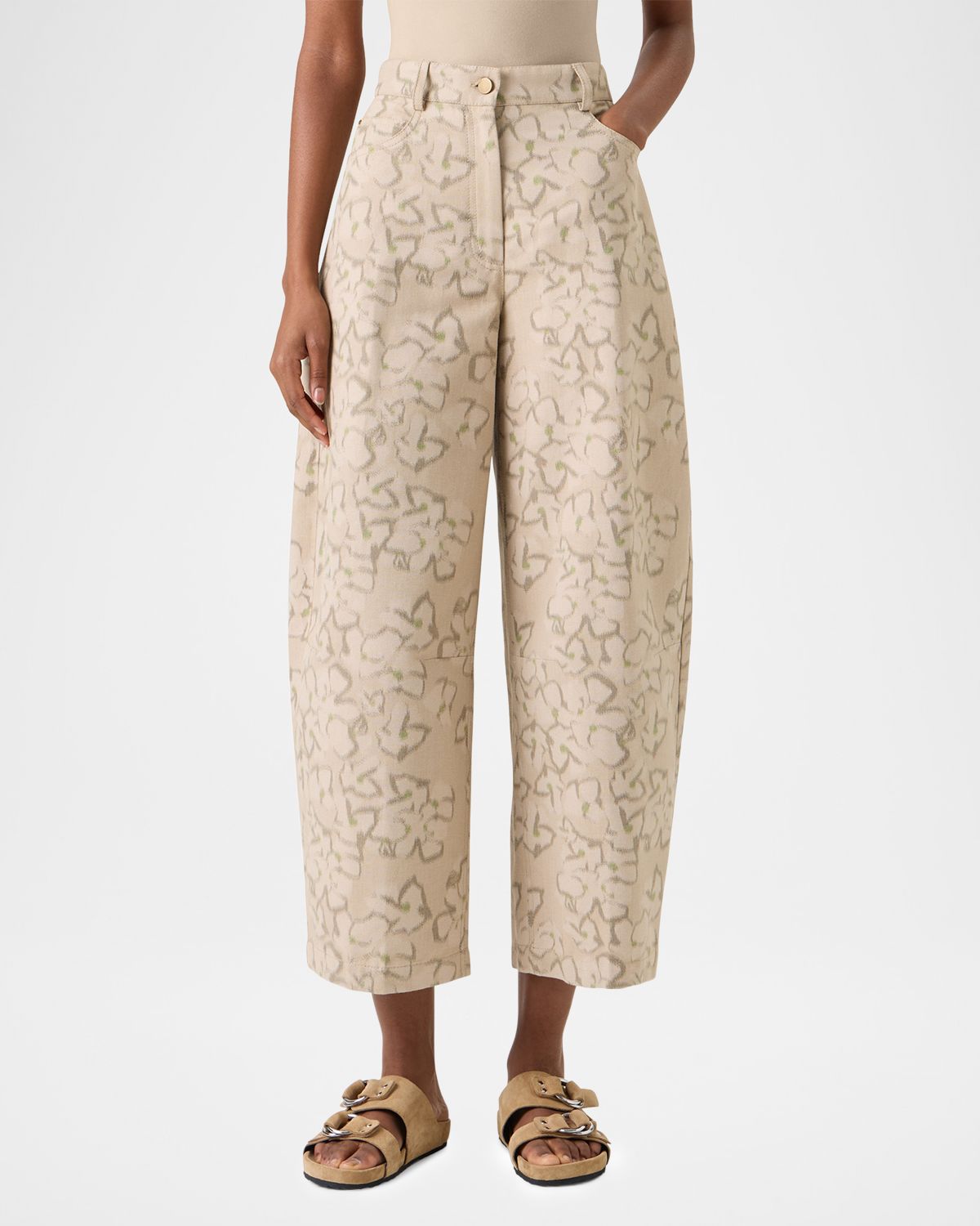 Akris punto Farrow Ikat Flower-Print Cotton Barrel-Leg Ankle Pants | Thumbnail 6