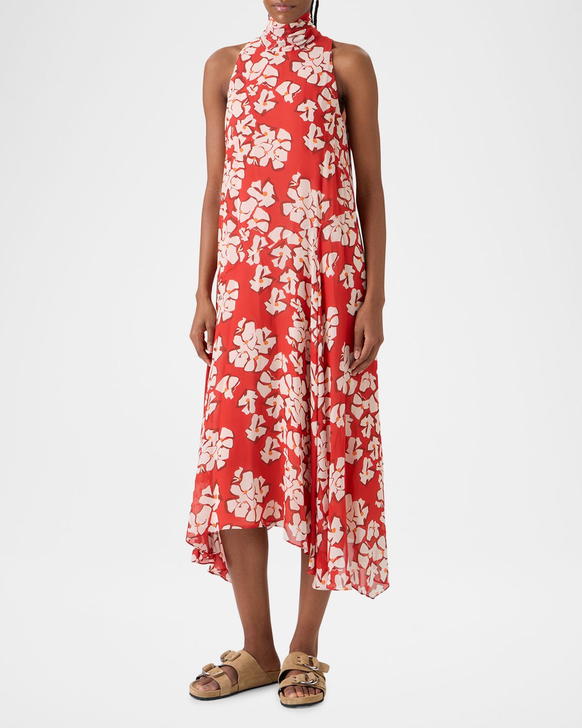 Akris punto Mock-Neck Papercut Floral Print Viscose Georgette Midi Dress | Thumbnail 7 Akris punto Mock-Neck Papercut Floral Print Viscose Georgette Midi Dress | Thumbnail 7