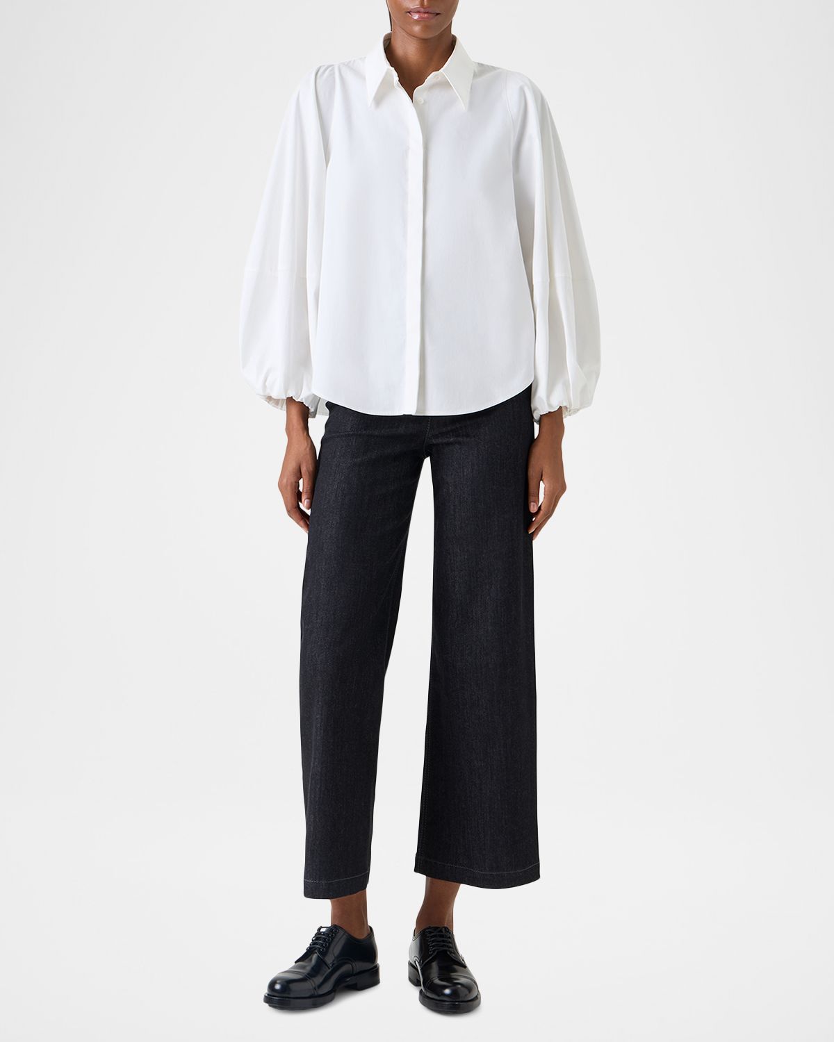 Akris punto Balloon-Sleeve Cotton Satin Button-Down Shirt Blouse | Thumbnail 6 Akris punto Balloon-Sleeve Cotton Satin Button-Down Shirt Blouse | Thumbnail 6