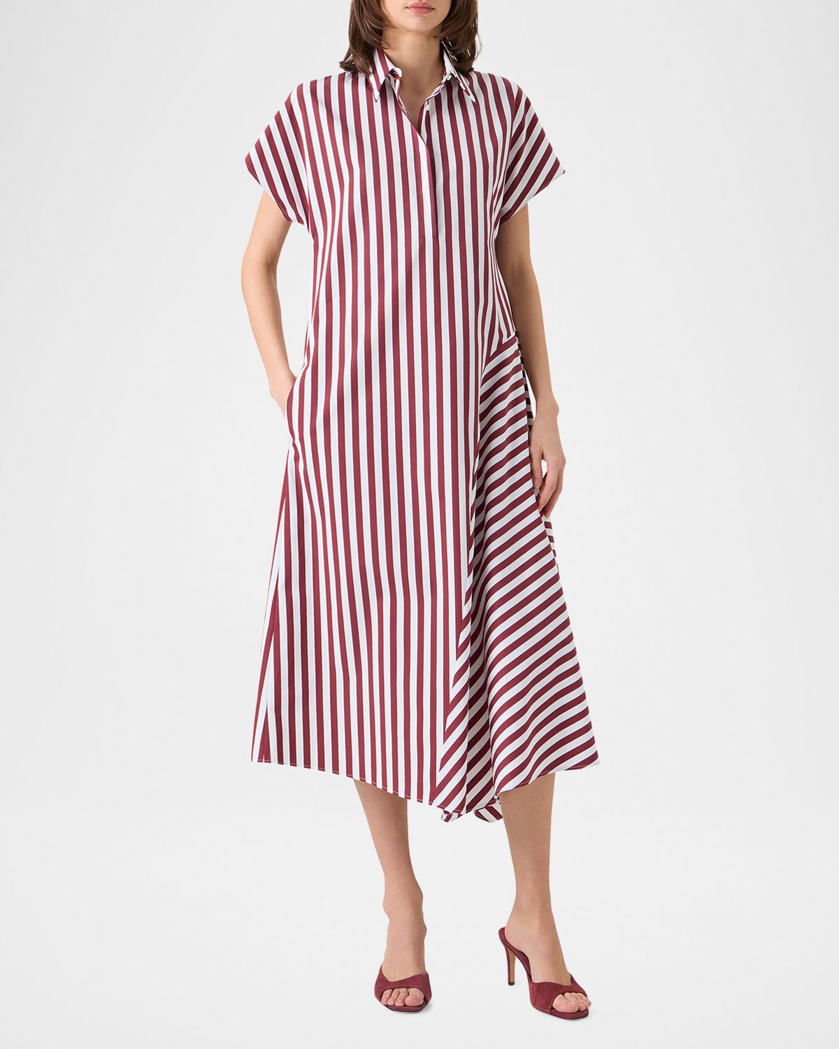 Akris punto Striped Cotton Poplin Cap-Sleeve Handkerchief Midi Shirtdress | Thumbnail 2 Akris punto Striped Cotton Poplin Cap-Sleeve Handkerchief Midi Shirtdress | Thumbnail 2