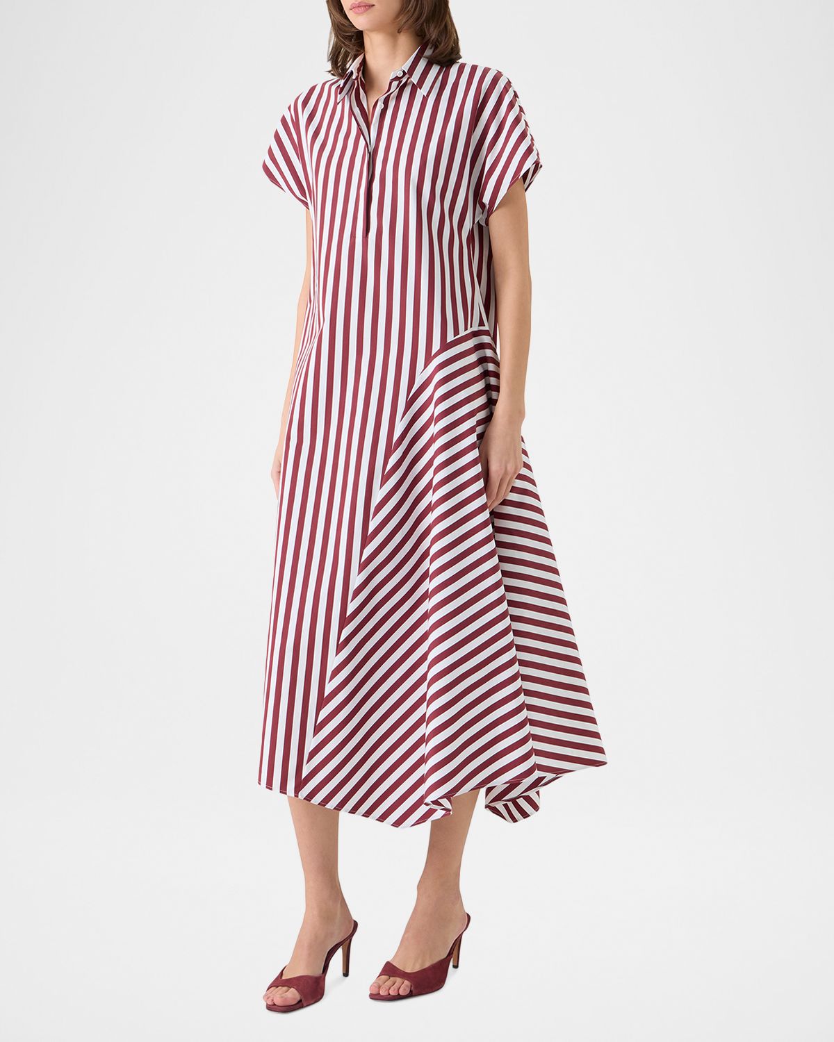 Akris punto Striped Cotton Poplin Cap-Sleeve Handkerchief Midi Shirtdress | Thumbnail 4 Akris punto Striped Cotton Poplin Cap-Sleeve Handkerchief Midi Shirtdress | Thumbnail 4