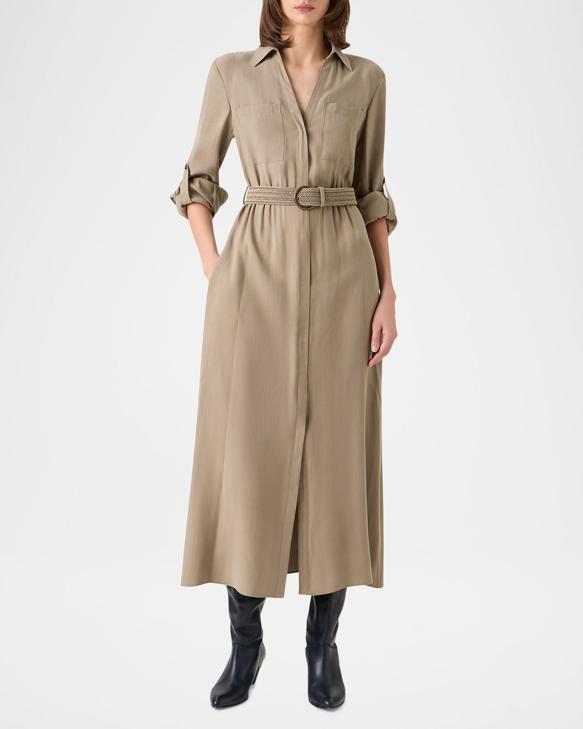 Akris punto Long-Sleeve Belted Viscose Twill Midi Shirtdress | Thumbnail 7 Akris punto Long-Sleeve Belted Viscose Twill Midi Shirtdress | Thumbnail 7