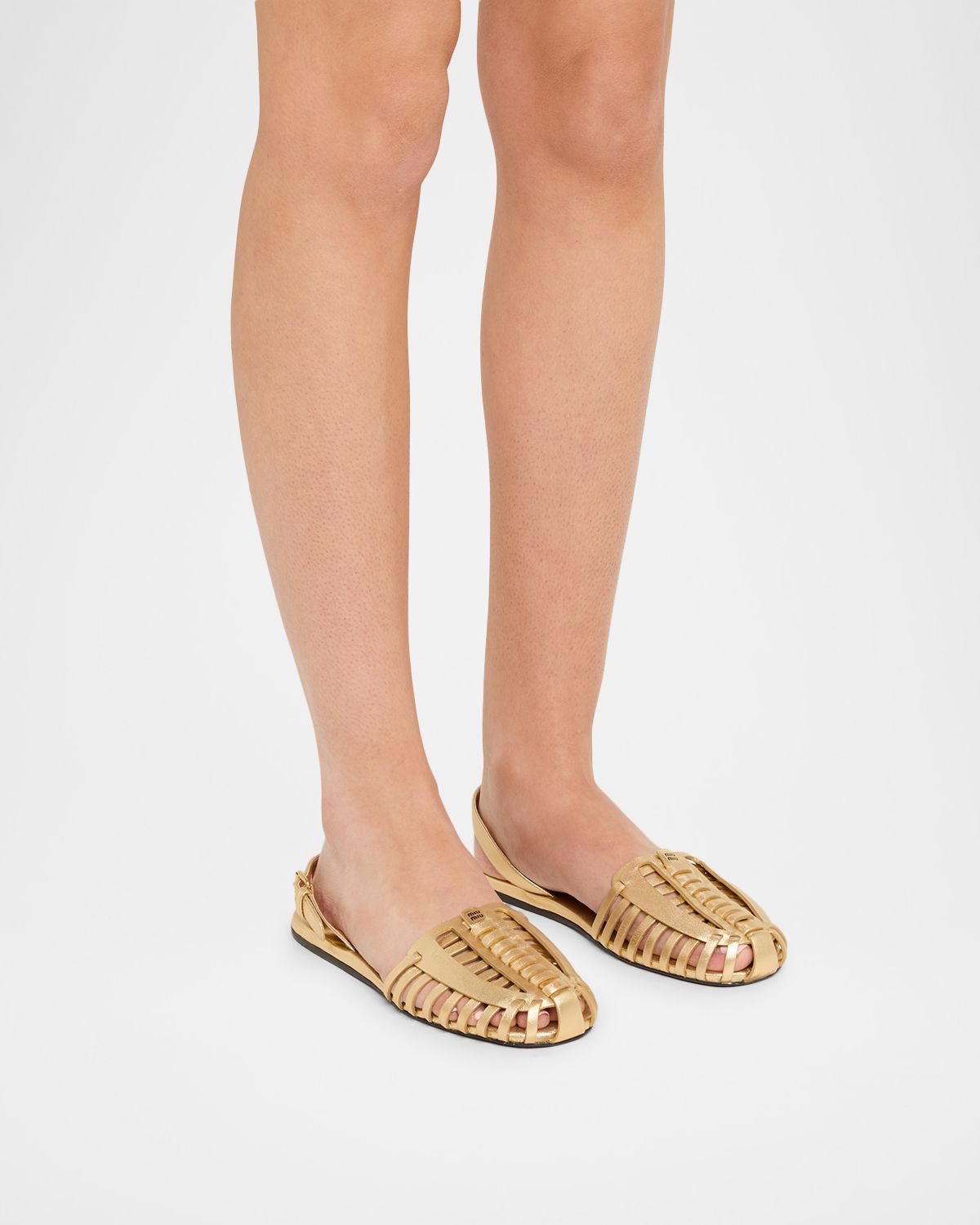 Miu Miu Huarache Metallic Leather Slingback Flats