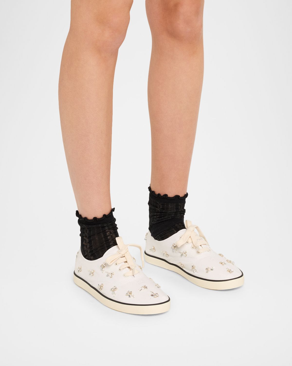 Miu Miu Embellished Canvas Low-Top Sneakers