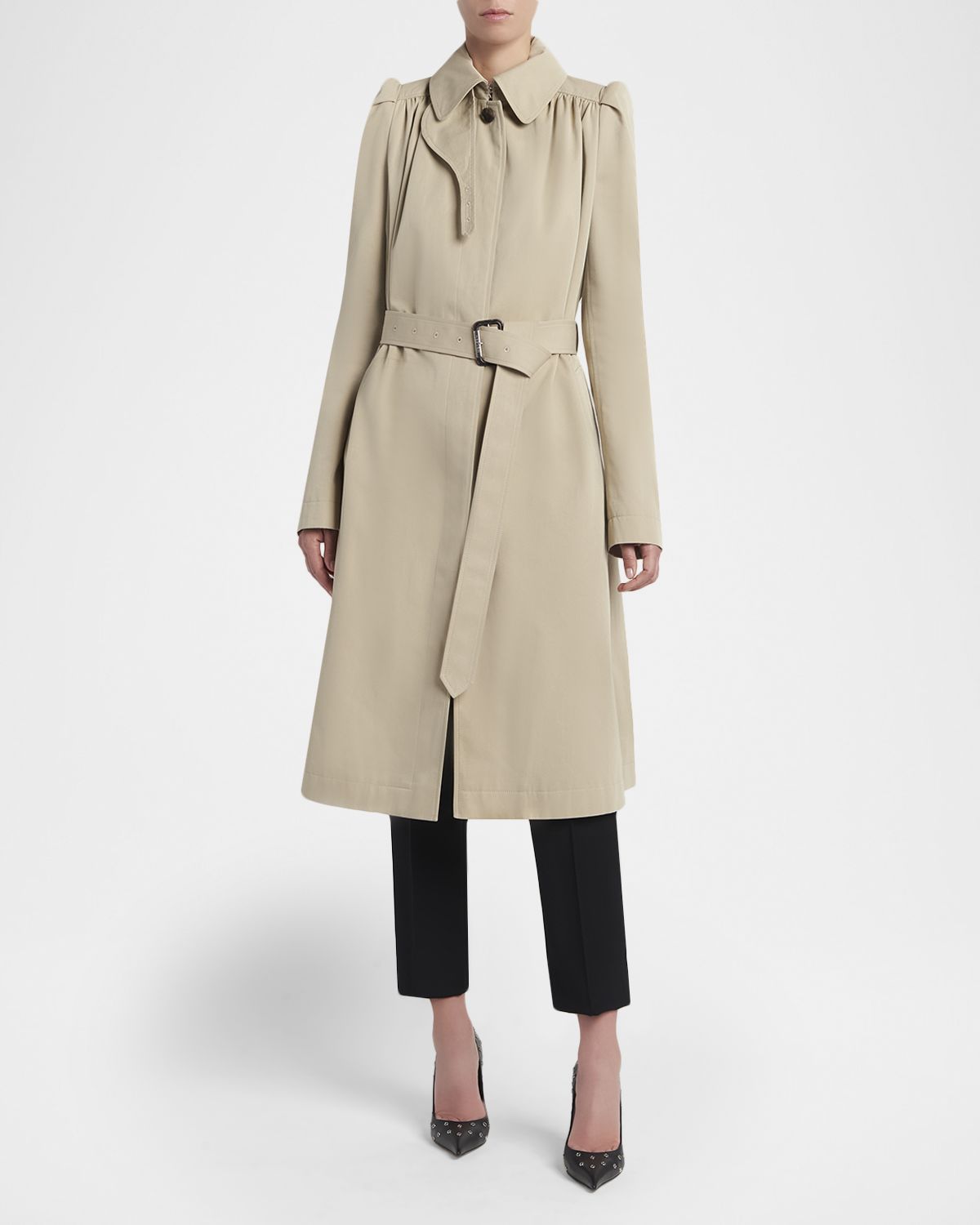 McQueen Puff-Sleeve Belted Trench Coat