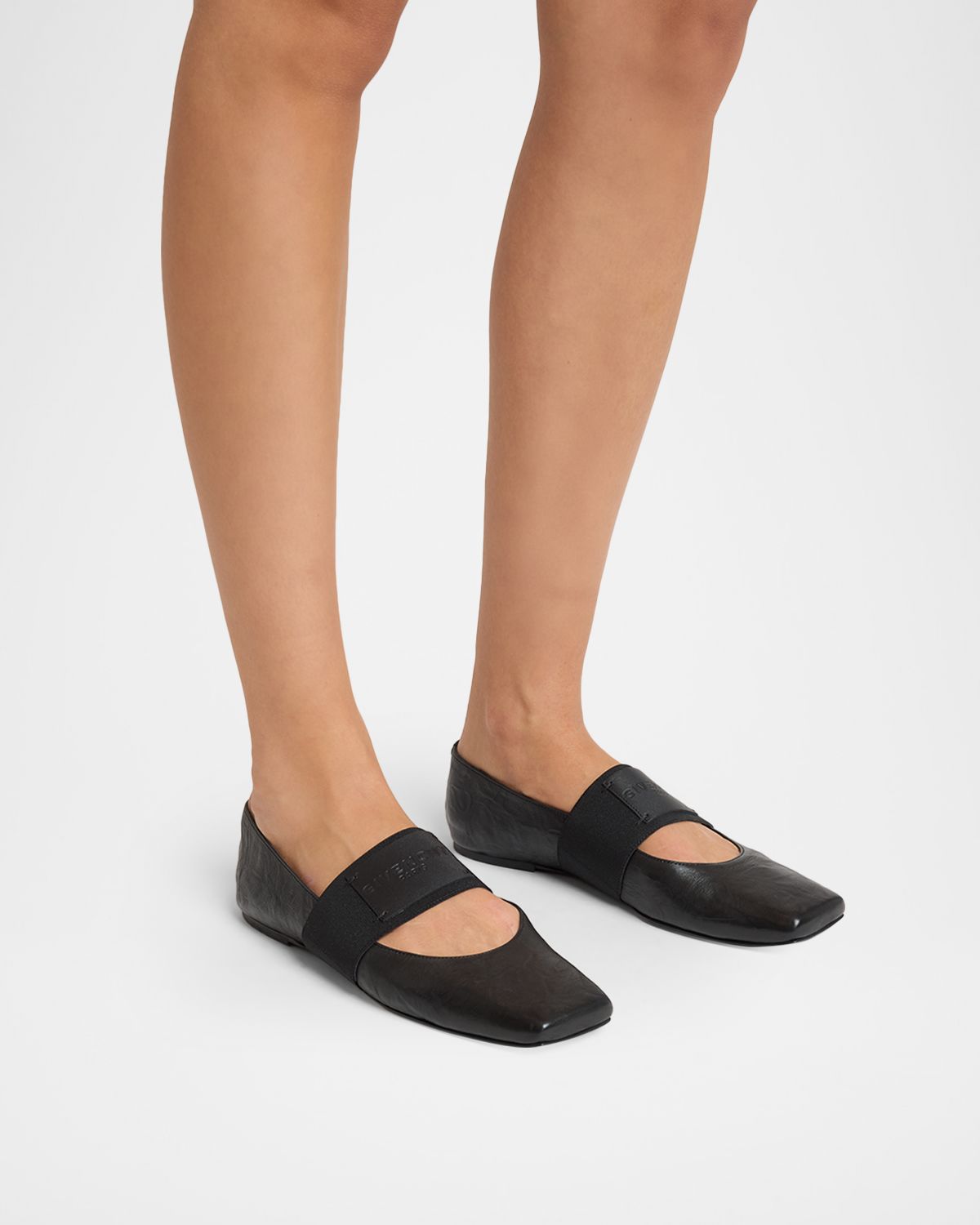 Givenchy Sliced Square Textured Leather Square-Toe Ballerina Flats