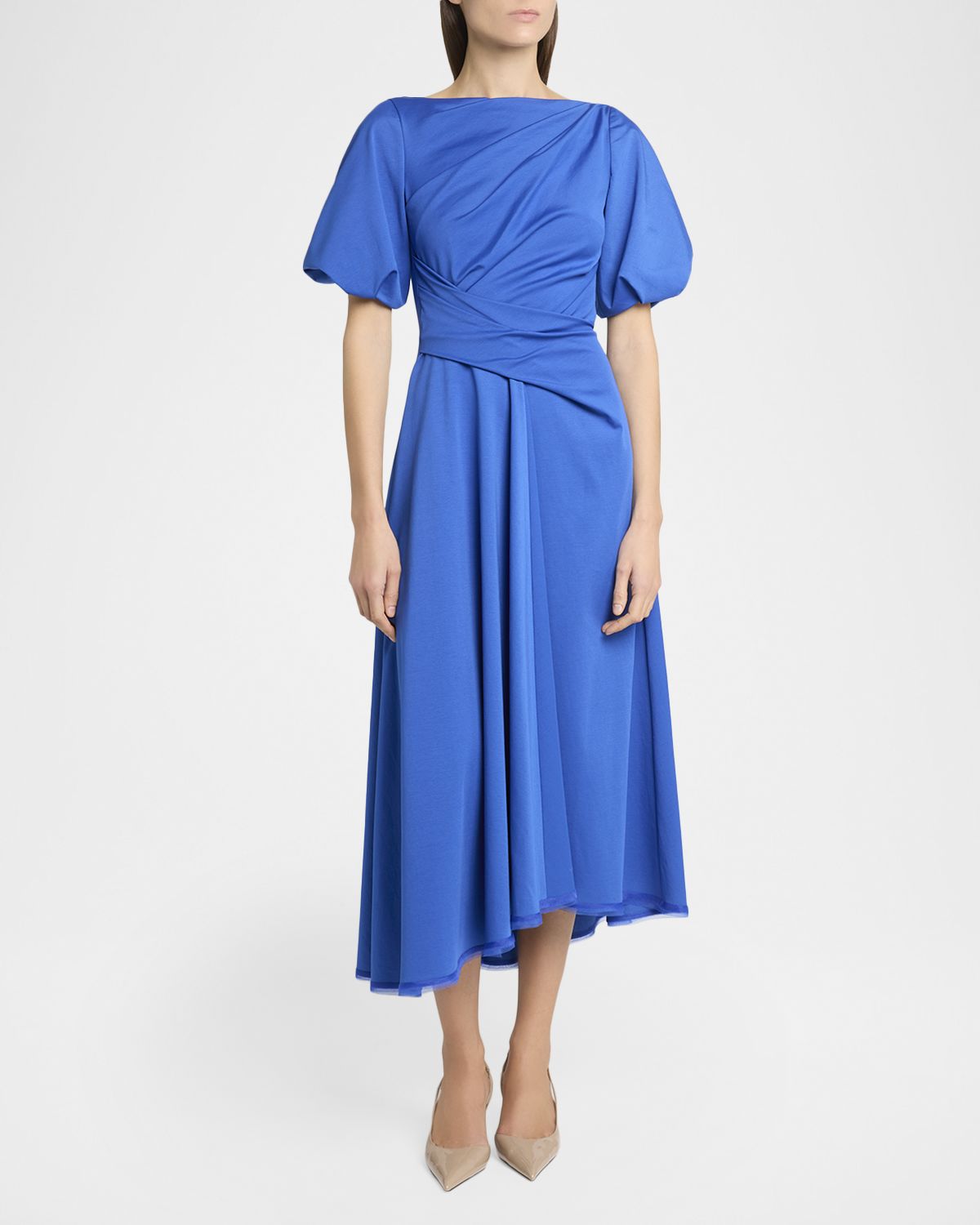 Talbot Runhof Ross Draped-Waist Midi Dress