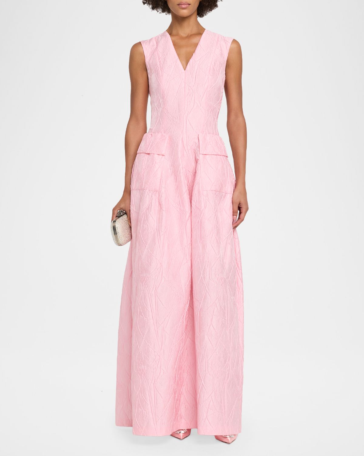 Talbot Runhof Sleeveless Textured Jacquard Pockets Gown | Thumbnail 2 Talbot Runhof Sleeveless Textured Jacquard Pockets Gown | Thumbnail 2