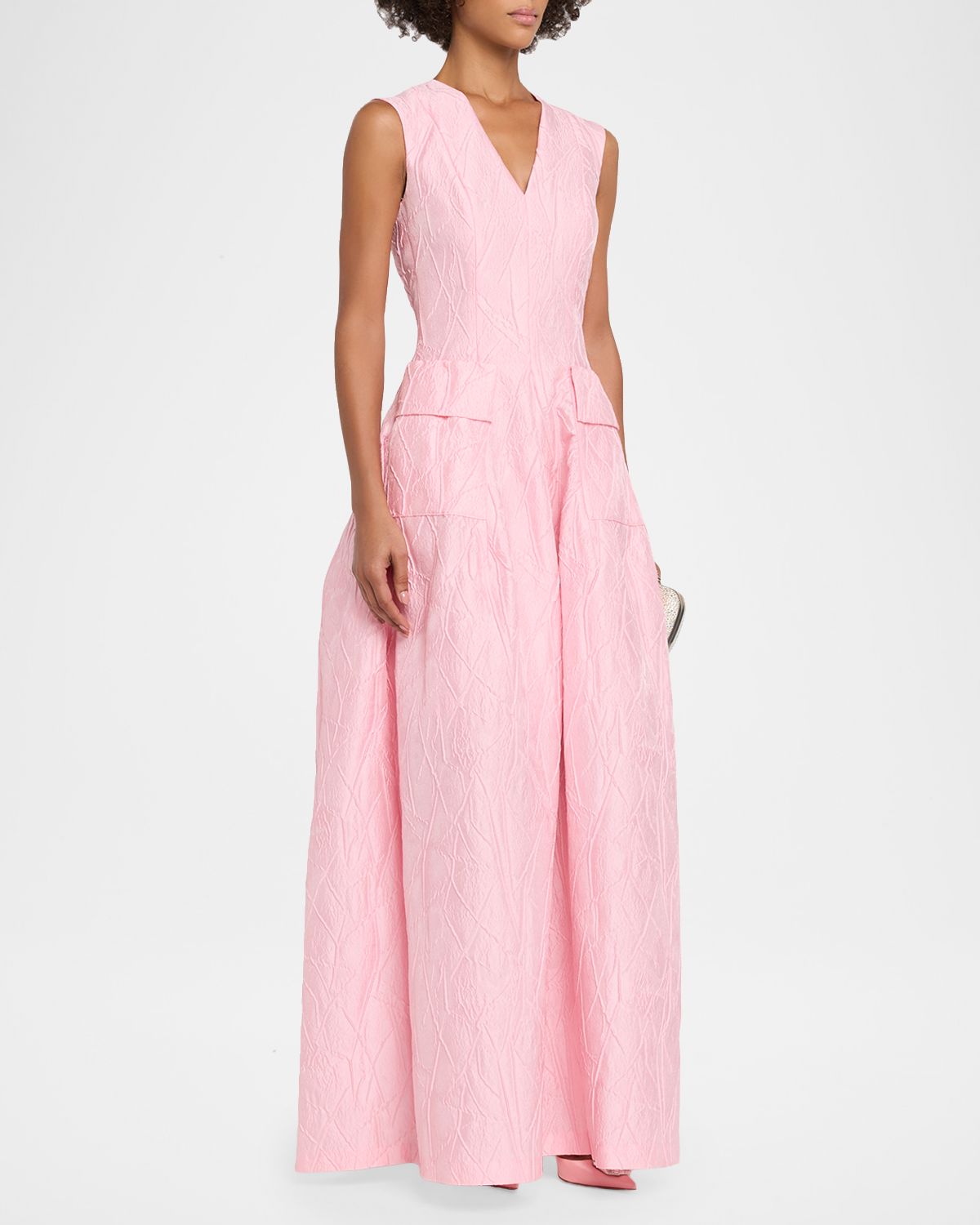 Talbot Runhof Sleeveless Textured Jacquard Pockets Gown | Thumbnail 4 Talbot Runhof Sleeveless Textured Jacquard Pockets Gown | Thumbnail 4
