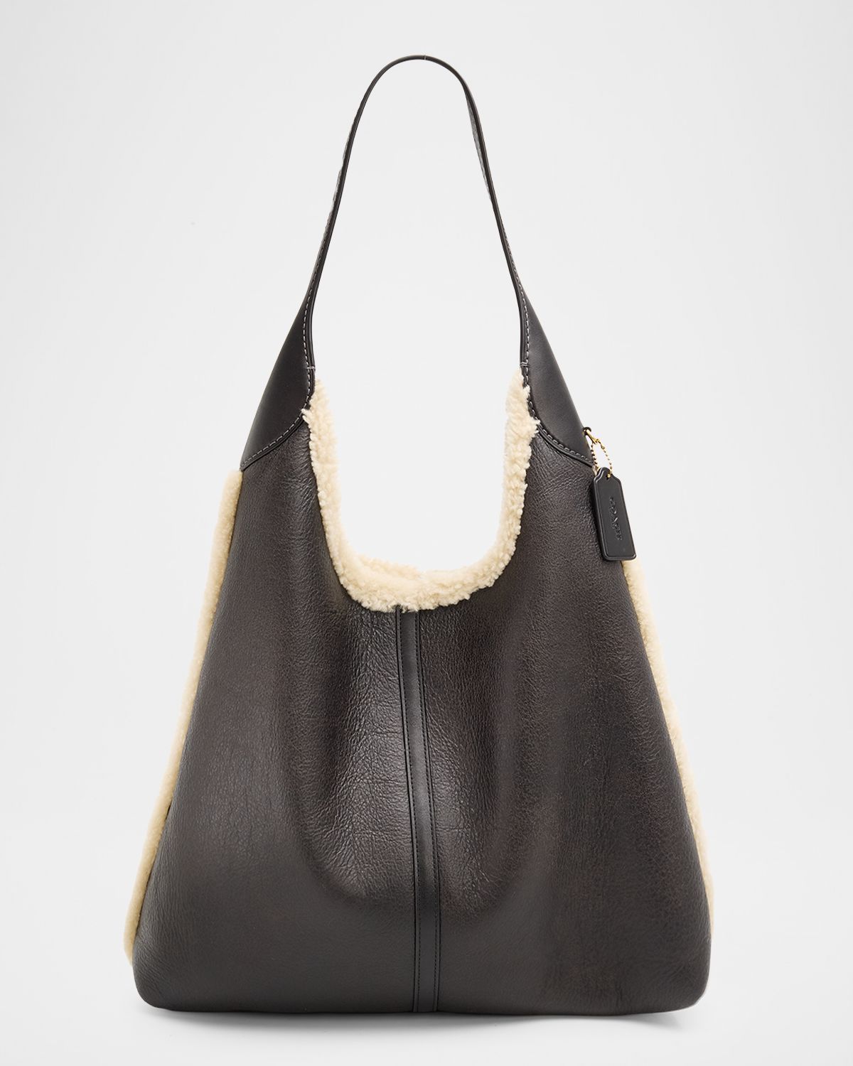 Coach Shearling-Trim Leather Shoulder Bag