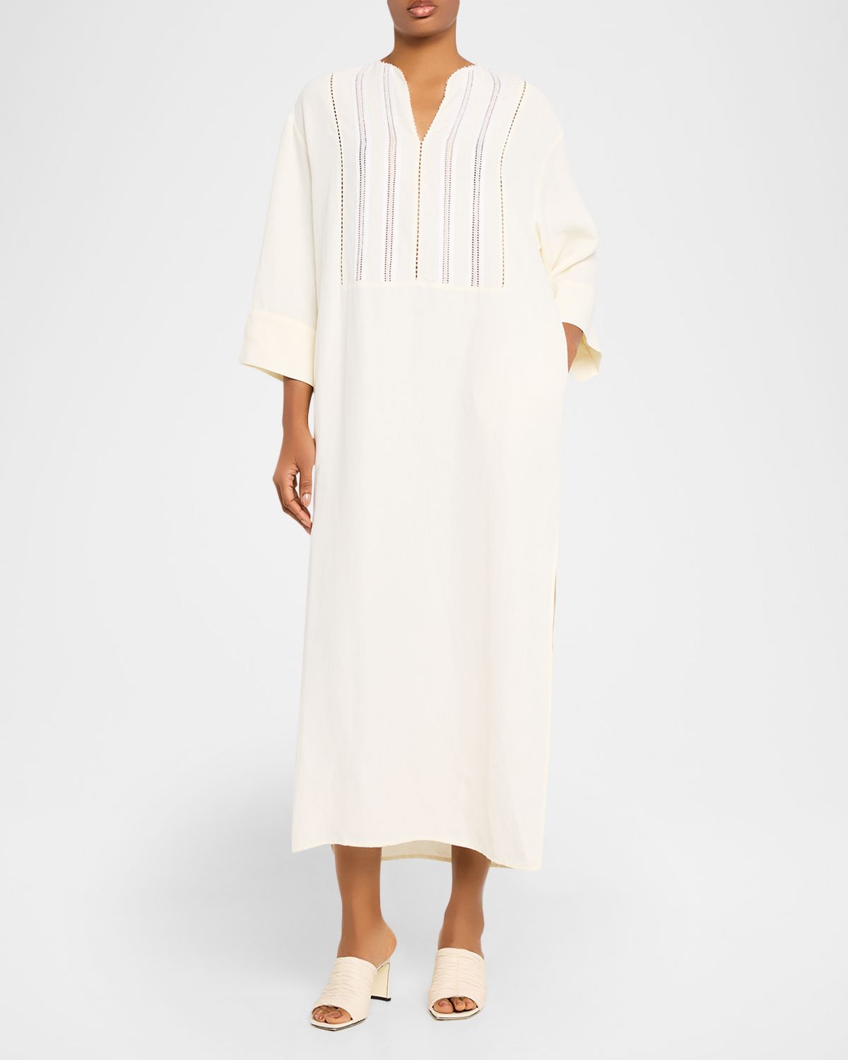 FABIANA FILIPPI Embroidered Viscose-Linen Tunic Midi Dress