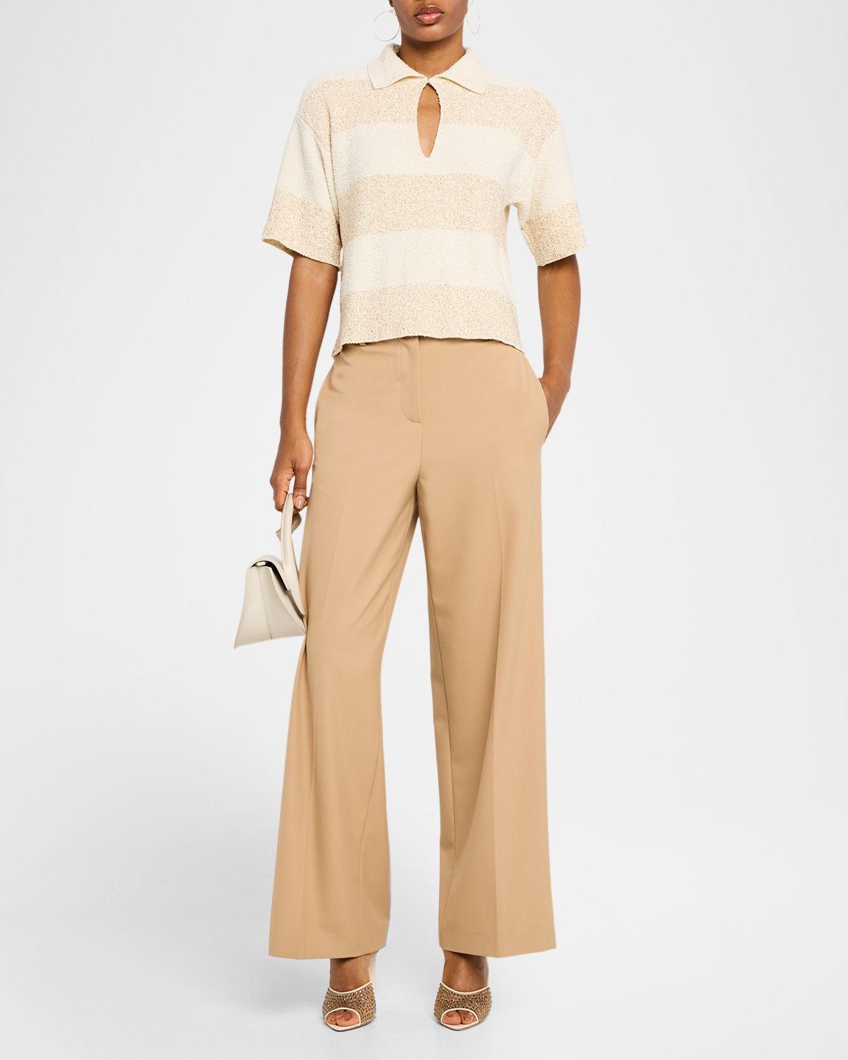 FABIANA FILIPPI Sequin Striped Boucle-Knit Polo Shirt