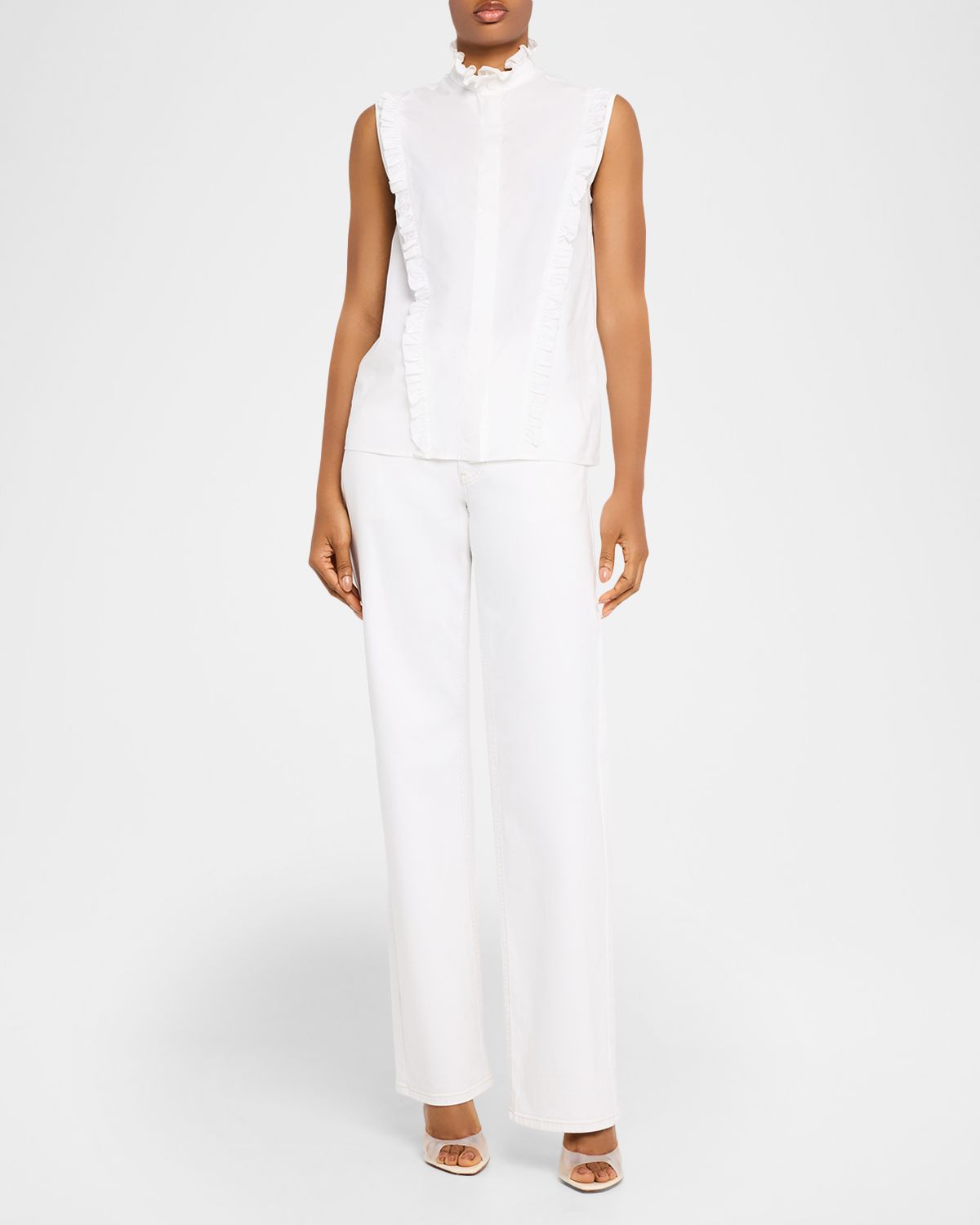 FABIANA FILIPPI Sleeveless Ruffle-Trim Cotton Poplin Shirt