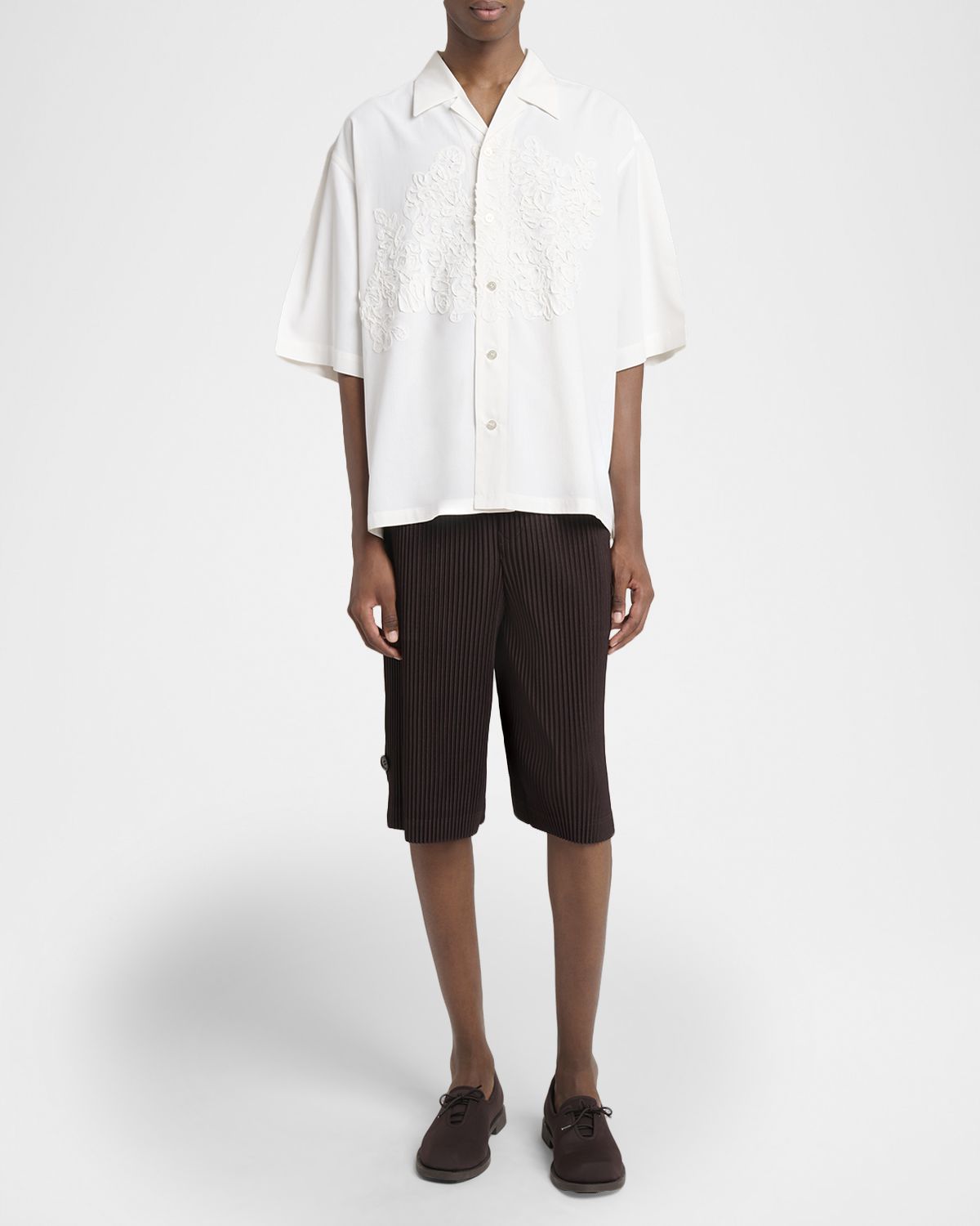 Homme Plisse Issey Miyake Men 's Floral Applique Polyester Short-Sleeve Shirt