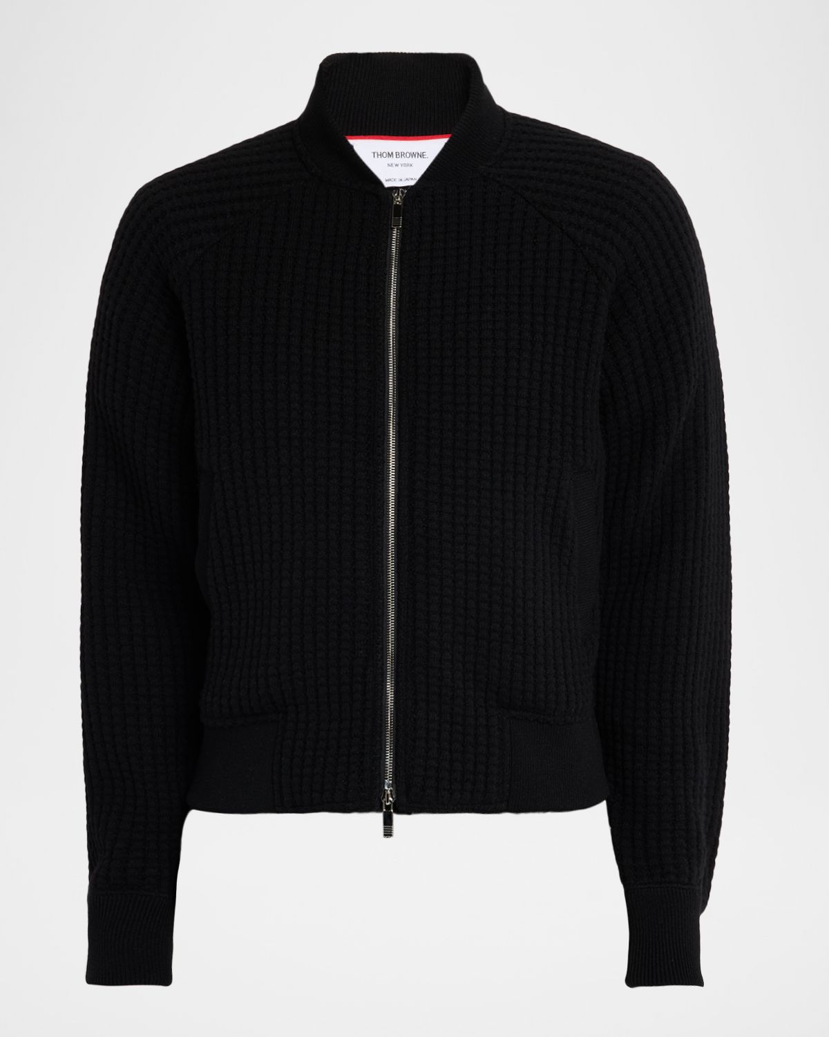 Thom Browne Men 's Wool Waffle Raglan -Bar Bomber Jacket