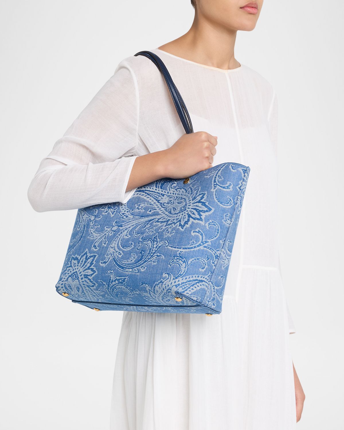 Etro Paisley Jacquard Denim Shopping Tote Bag
