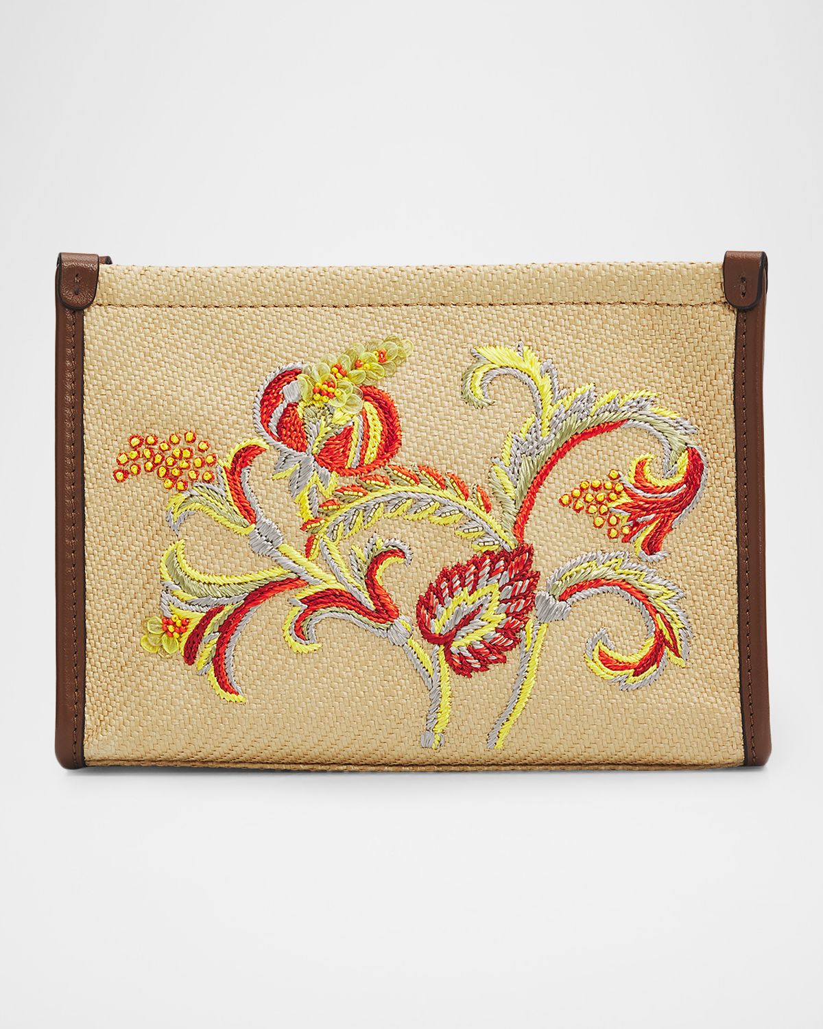 Etro Floral Embroidered Raffia Crossbody Clutch