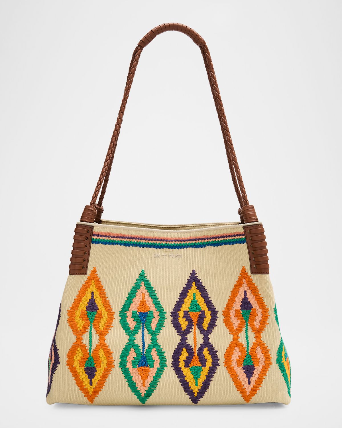 Etro Libra Medium Embroidered Shopping Shoulder Bag