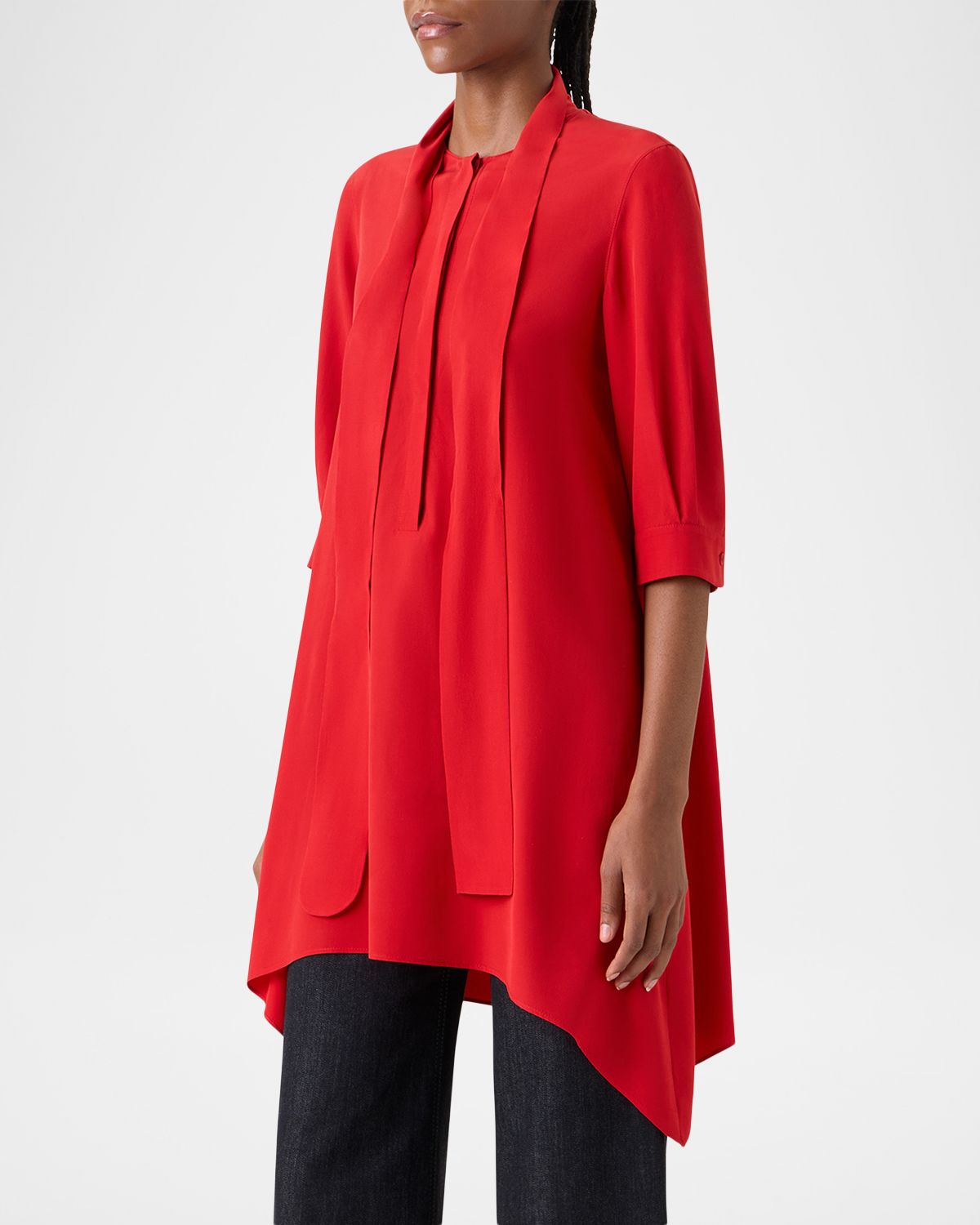 Akris punto Neck Scarf 3/4-Sleeve Silk Tunic Blouse | Thumbnail 4 Akris punto Neck Scarf 3/4-Sleeve Silk Tunic Blouse | Thumbnail 4