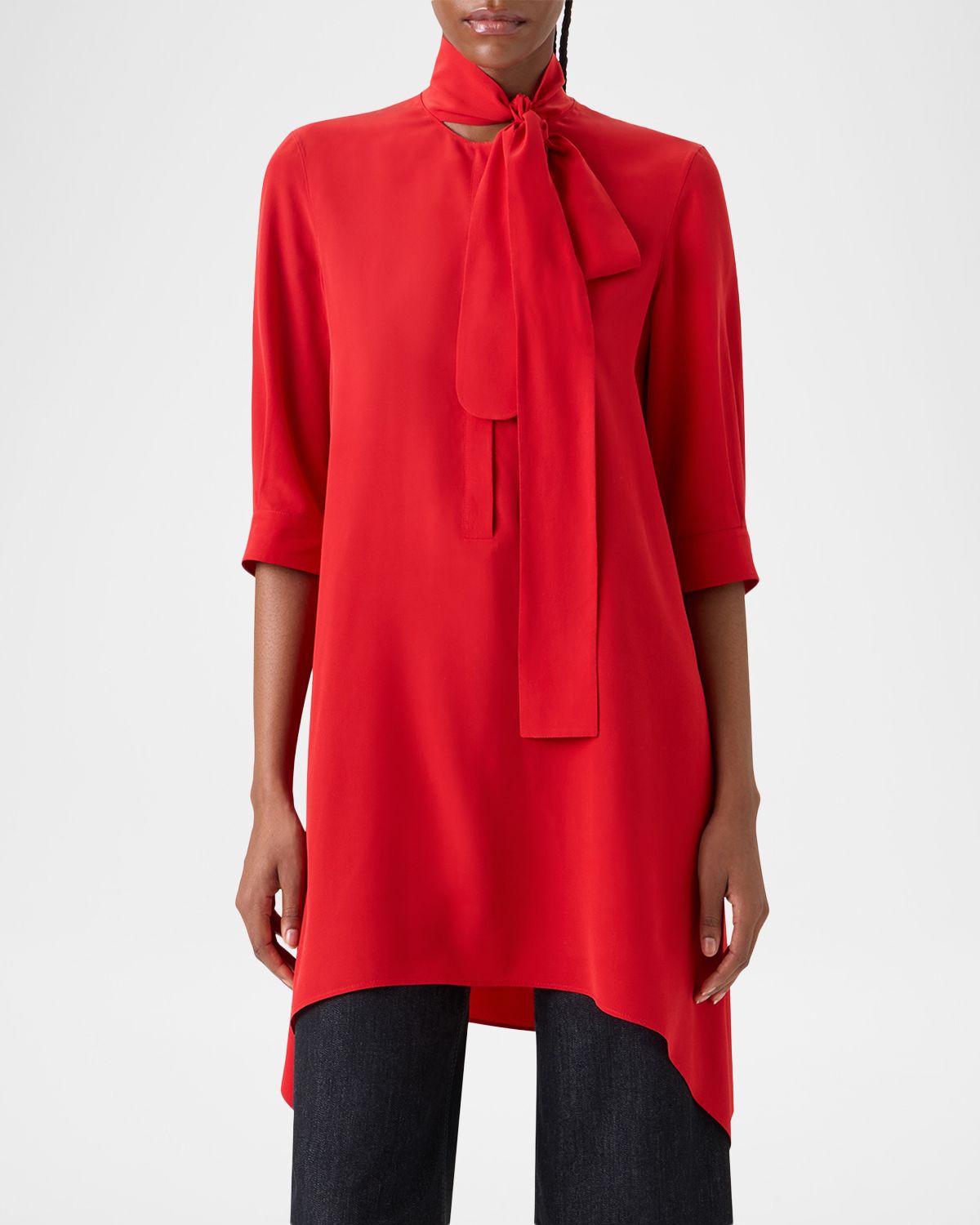 Akris punto Neck Scarf 3/4-Sleeve Silk Tunic Blouse | Thumbnail 6 Akris punto Neck Scarf 3/4-Sleeve Silk Tunic Blouse | Thumbnail 6