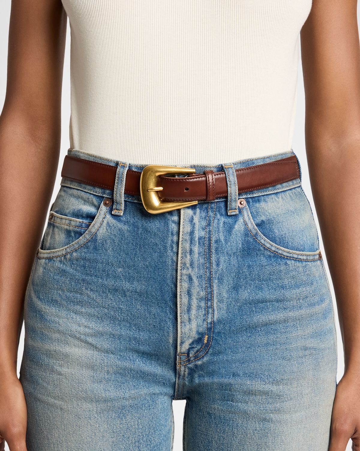 Saint Laurent Folk Buckle Belt in Calfskin Leather