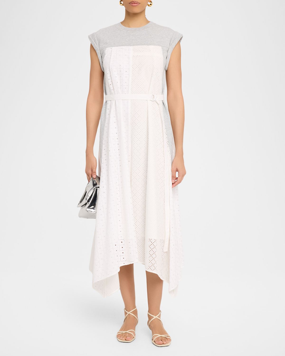 3.1 Phillip Lim Cap-Sleeve Broderie Anglaise Combo Midi Dress