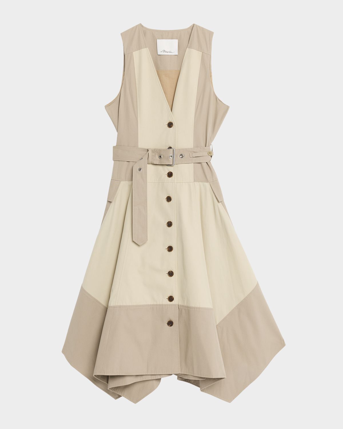 3.1 Phillip Lim Color-Block Sleeveless Buttoned Midi Dress