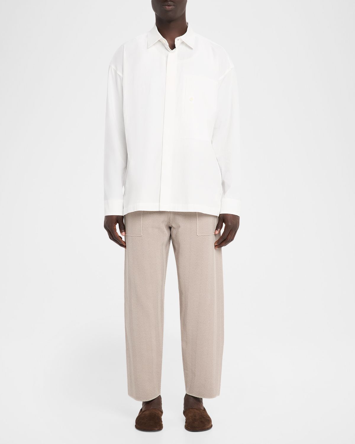 Homme Plisse Issey Miyake Men 's Inlaid Knit Herringbone Straight-Leg Trousers