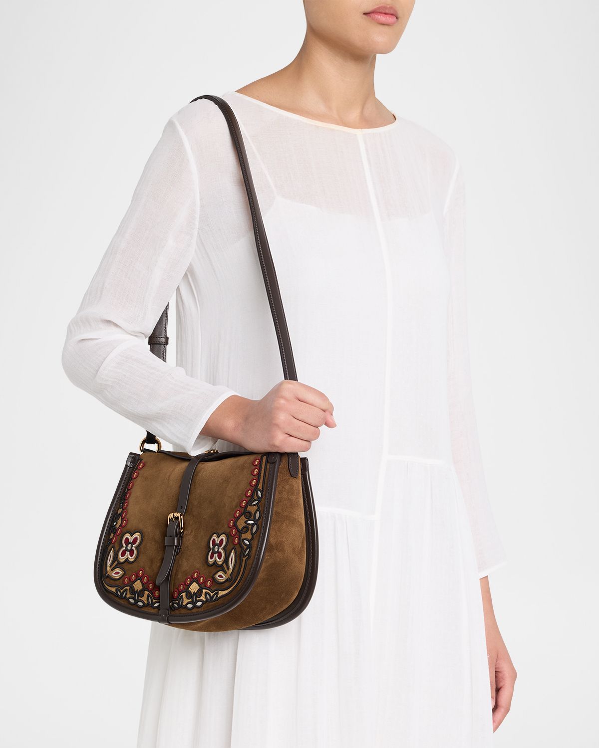 Etro Pony Floral-Embroidered Suede Crossbody Bag