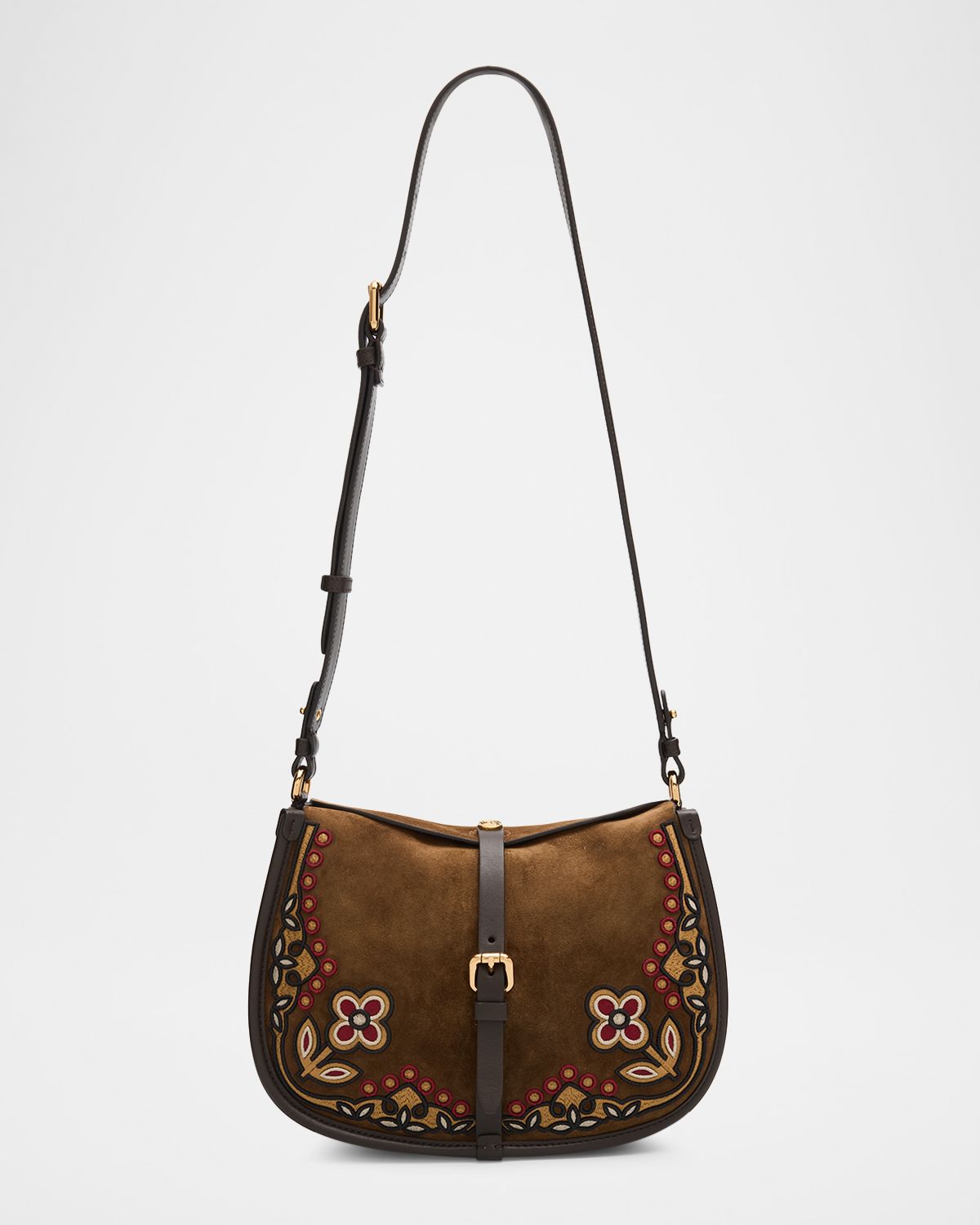 Etro Pony Floral-Embroidered Suede Crossbody Bag
