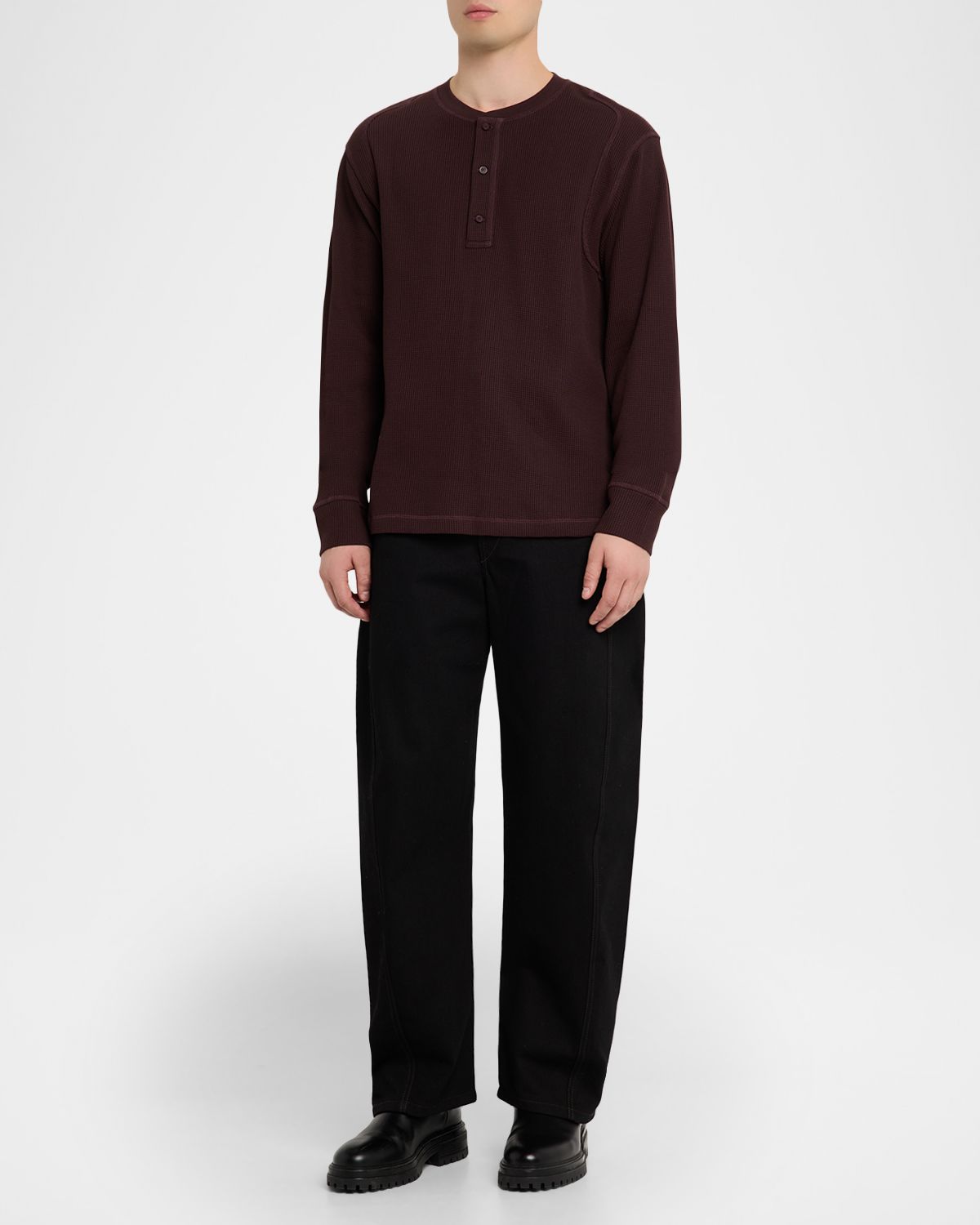 Helmut Lang Men 's Cotton Waffle Knit Long-Sleeve Henley T-Shirt | Thumbnail 5 Helmut Lang Men 's Cotton Waffle Knit Long-Sleeve Henley T-Shirt | Thumbnail 5
