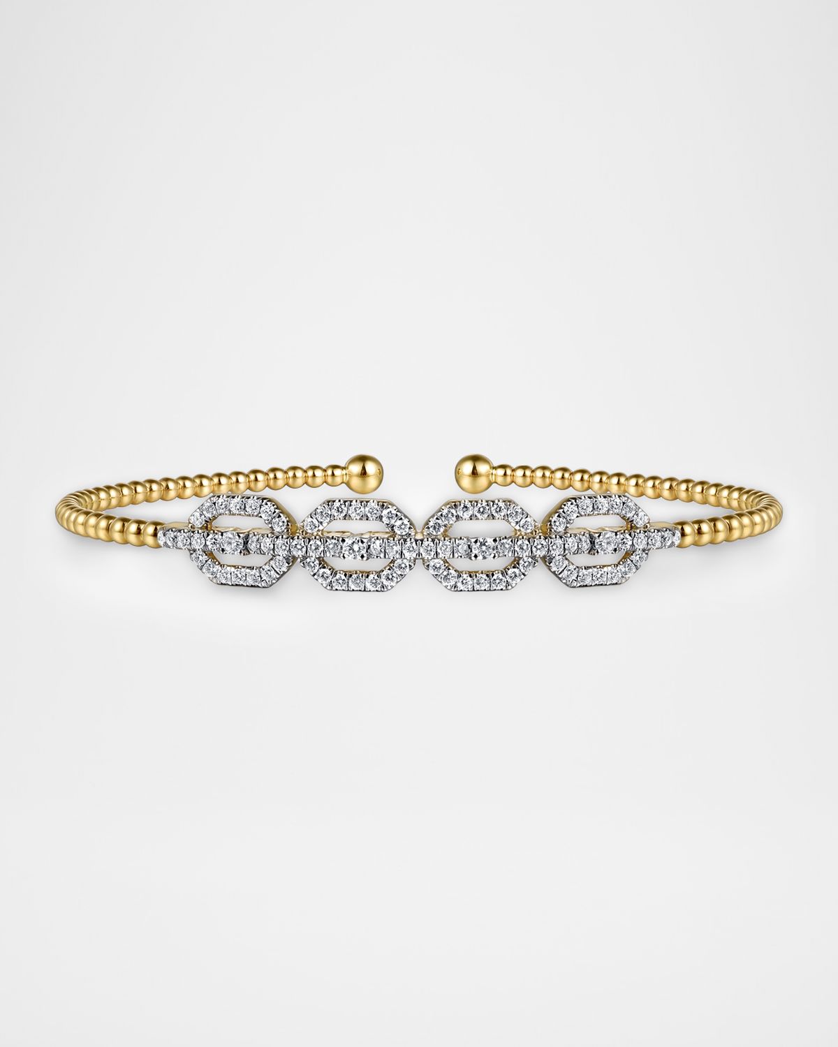 Gabriel & Co 14K Yellow Gold Bujukan Bead Cuff Bracelet with Diamond Pave Links