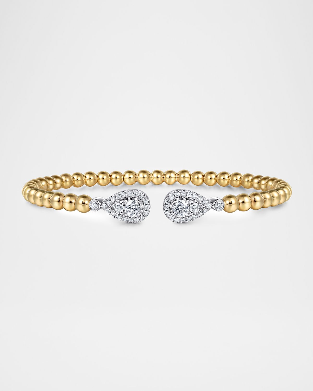 Gabriel & Co 14K White and Yellow Gold Bujukan and Diamond Teardrop Open Bangle Bracelet