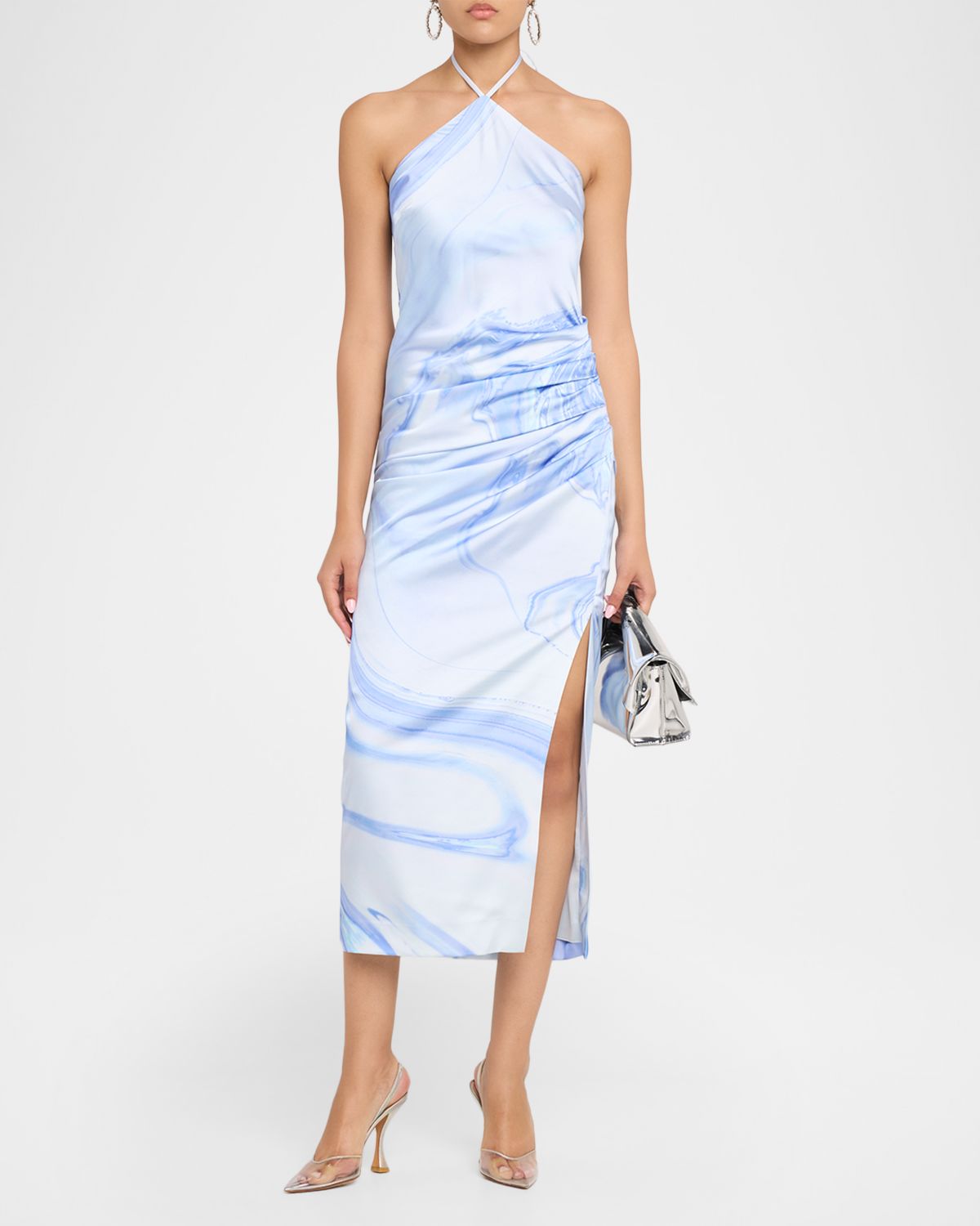 SIMKHAI Hansel Oil Spill-Print Satin Halter Midi Dress