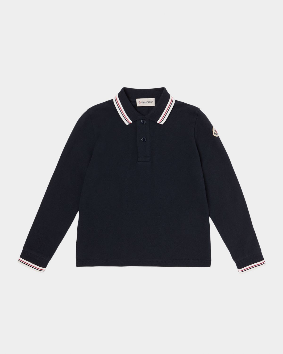 Moncler Boy 's Tricolor-Trimmed Long-Sleeve Polo Shirt, Size 4-14
