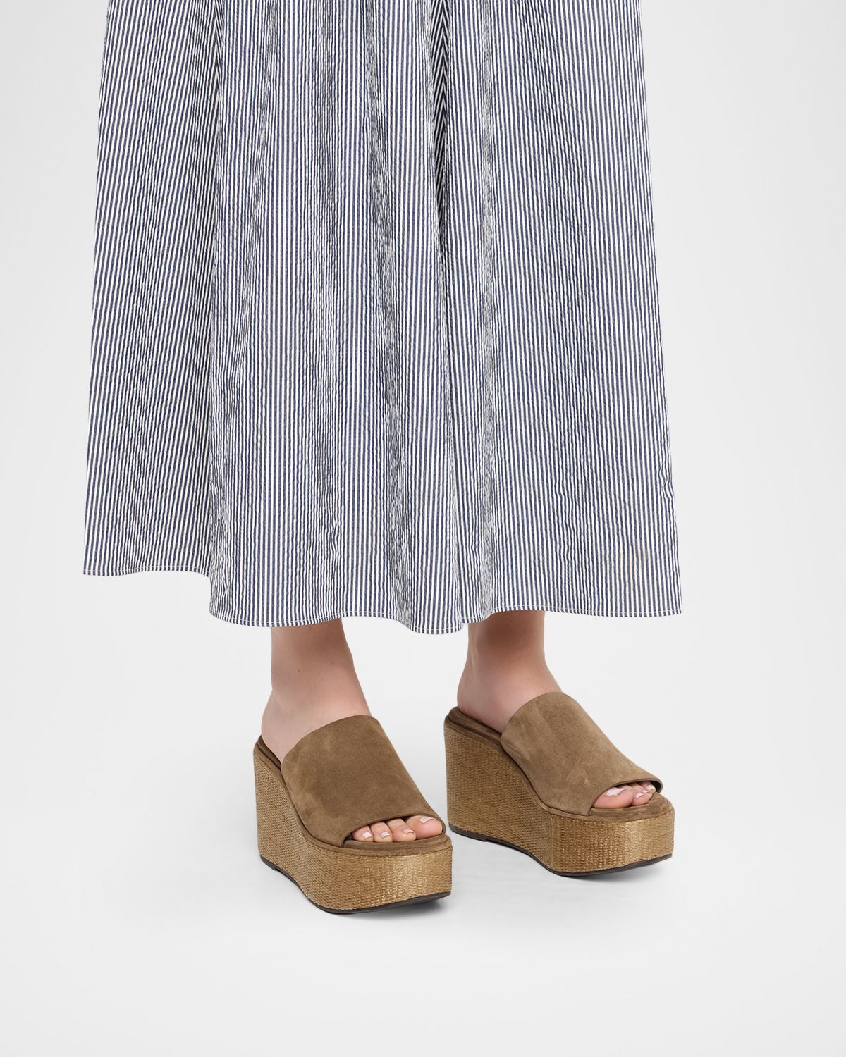 Brunello Cucinelli Suede & Raffia Wedge Sandals