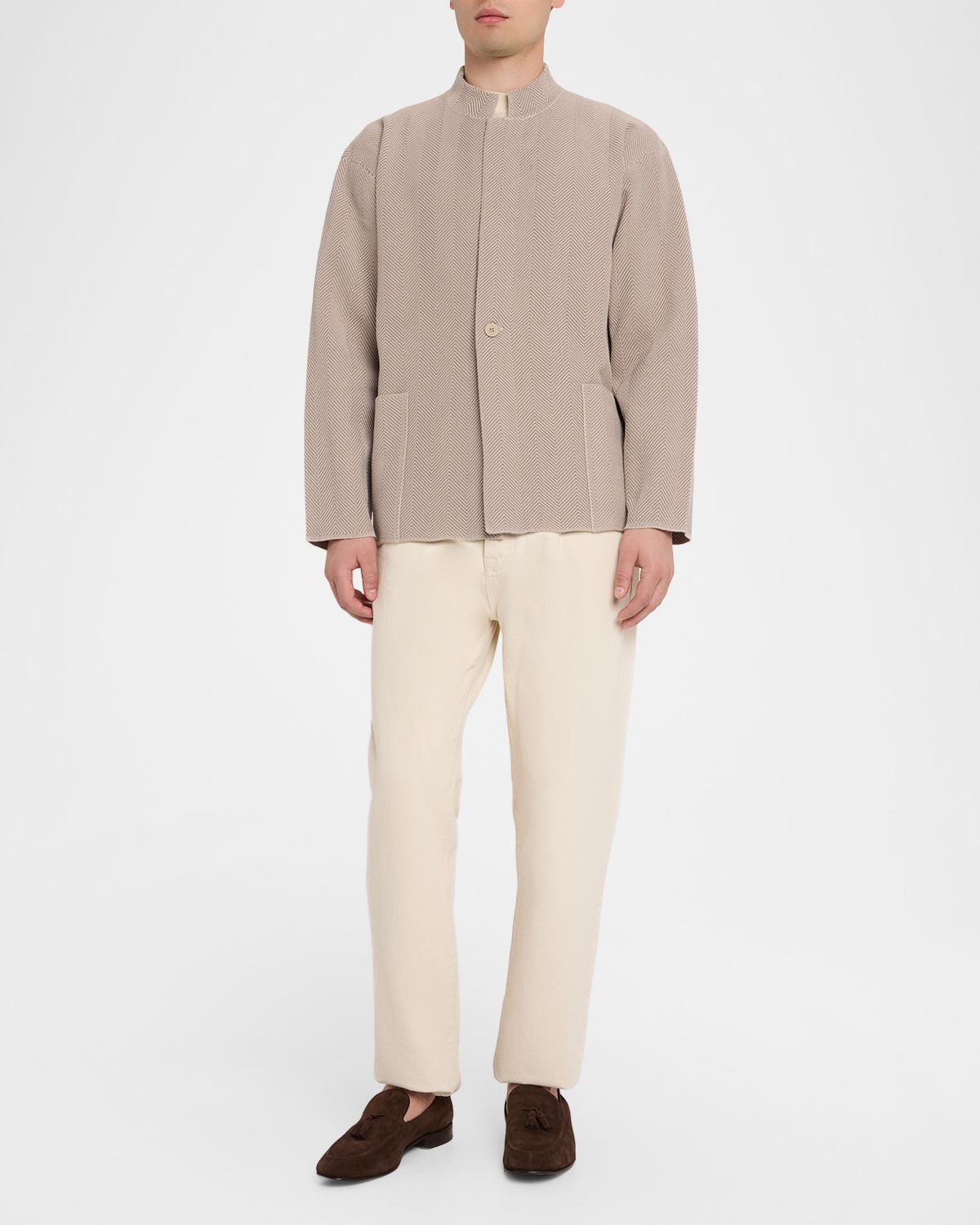 Homme Plisse Issey Miyake Men 's Herringbone Knit Stand-Collar Jacket