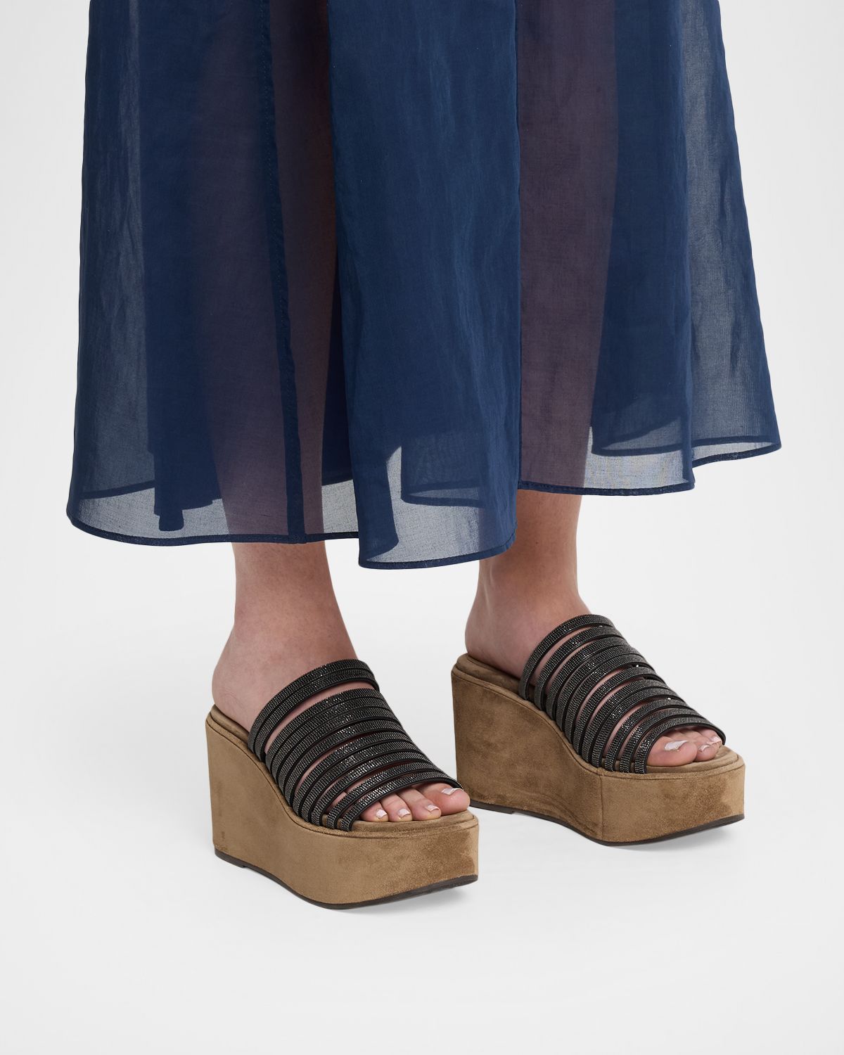 Brunello Cucinelli 80mm Suede Monili Platform Sandals