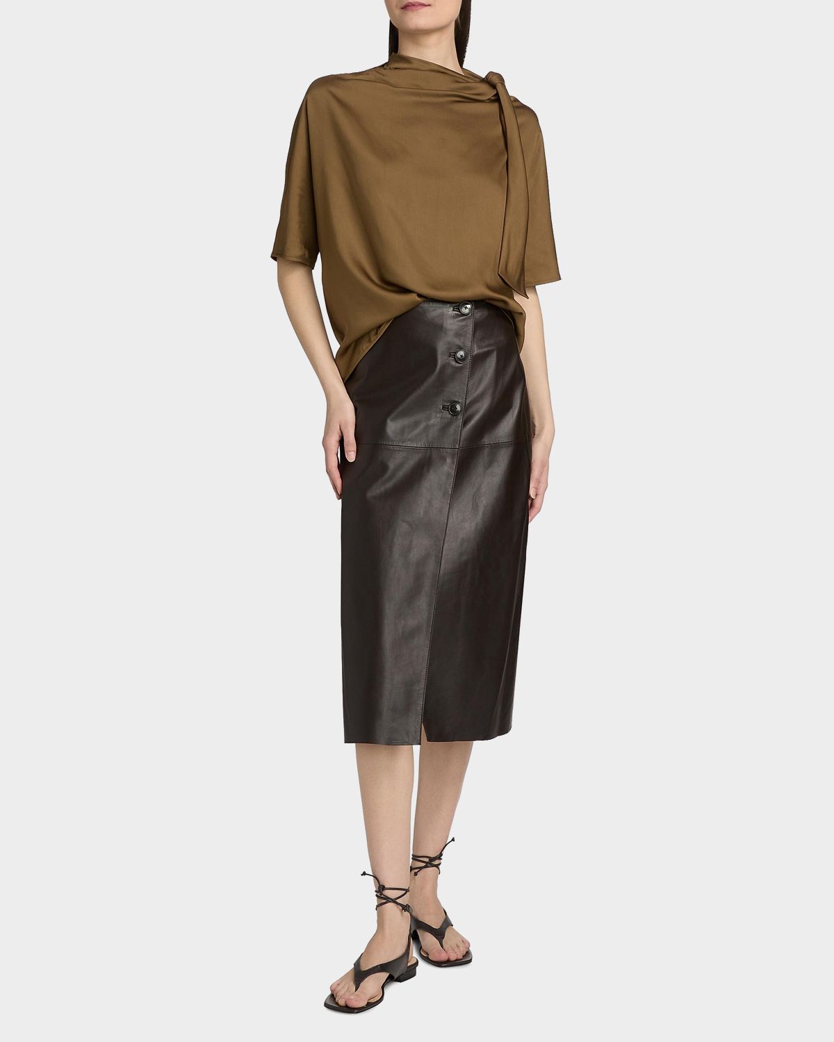 Yves Salomon Leather A-Line Midi Skirt