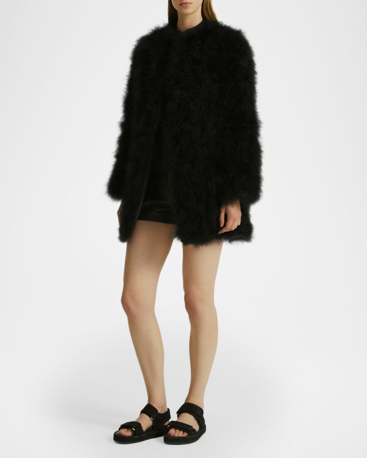 Yves Salomon Feathered Shawl-Collar Coat
