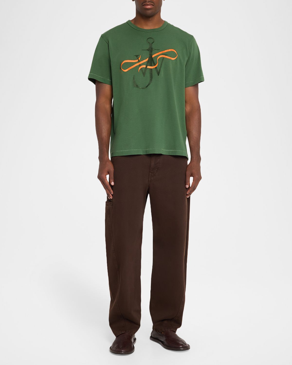 JW Anderson Men 's Ribbon Embroidered-Anchor Cotton T-Shirt