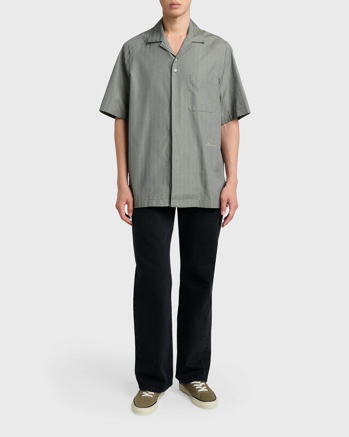 Jacquemus Men 's Cotton Herringbone Short-Sleeve Shirt | Thumbnail 5 Jacquemus Men 's Cotton Herringbone Short-Sleeve Shirt | Thumbnail 5