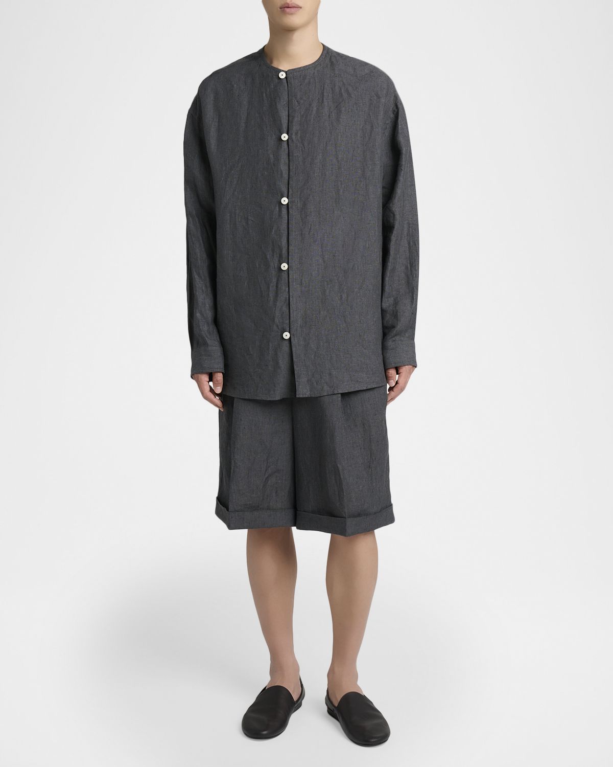 Jacquemus Men 's Linen Hairline Stripe Relaxed Button-Down Shirt